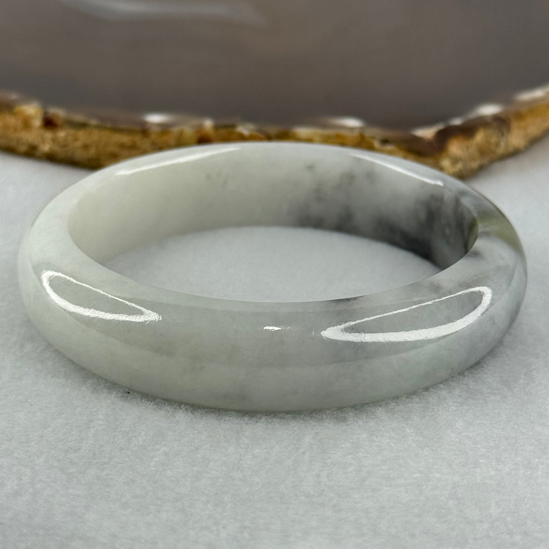 Type A Faint Green and Wuji Grey with Yellowish Green Patch Jadeite Bangle Internal Diameter 56.5mm 61.24g 14.3 by 8.0mm (Very Slight Internal Lines) - Huangs Jadeite and Jewelry Pte Ltd
