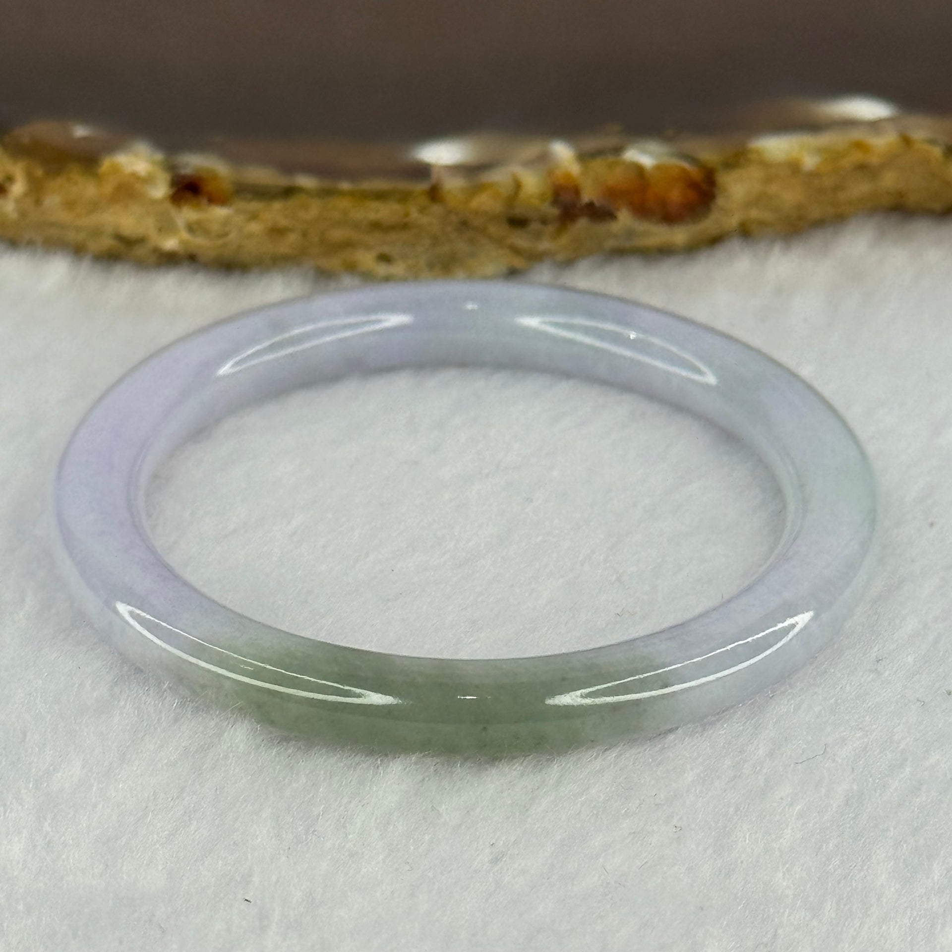 Type A Lavender with Green Patch Jadeite Bangle 15.28g Internal Diameter 42.7mm 5.7 by 6.3mm - Huangs Jadeite and Jewelry Pte Ltd