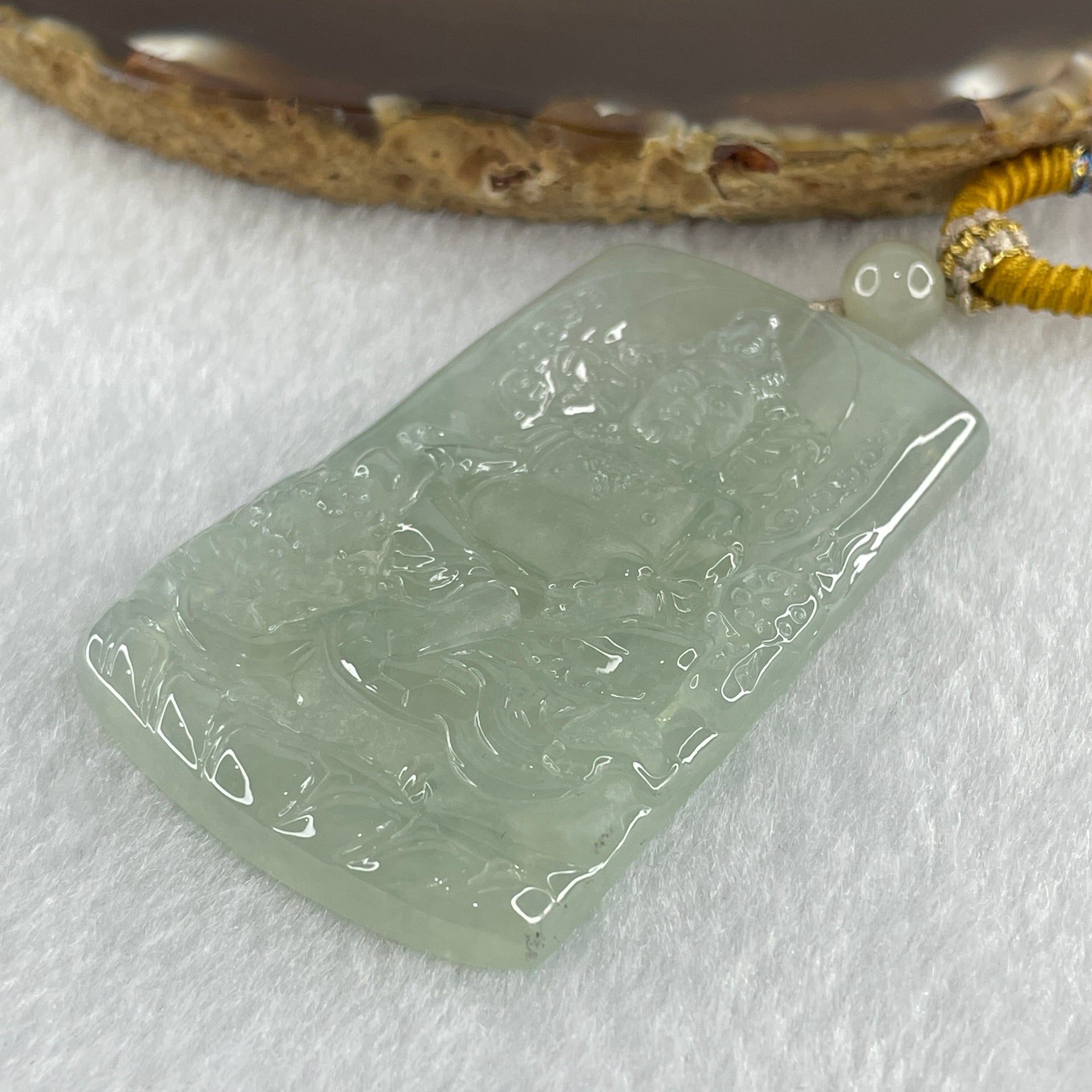 Type A Icy Light Green Jadeite Jambhala Pendant 33.06g 58.4 by 36.6 by 6.0mm - Huangs Jadeite and Jewelry Pte Ltd