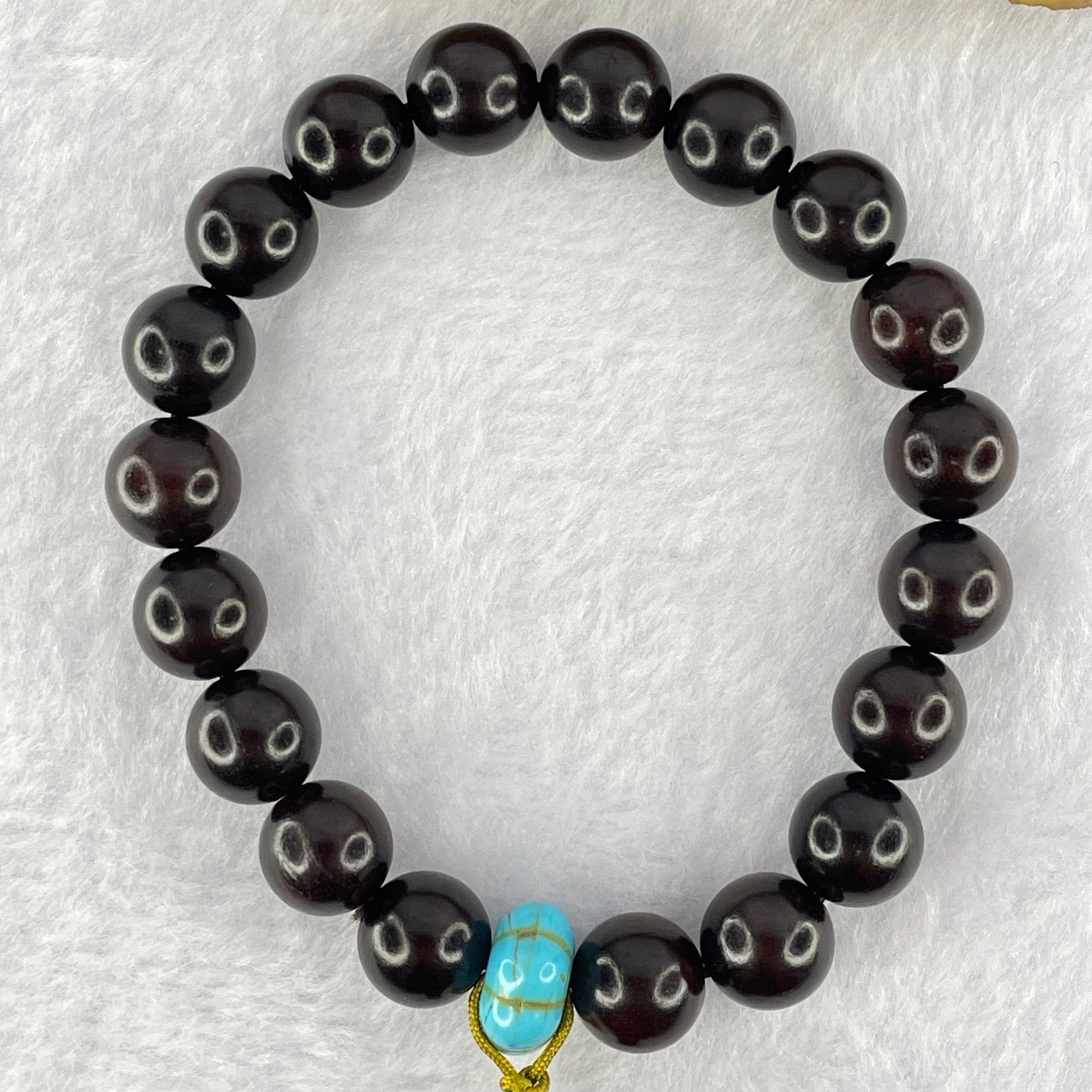 Natural Zitan Wood Beads with Turquoise Bracelet 15.30g 17cm 10.3mm 19 Beads - Huangs Jadeite and Jewelry Pte Ltd