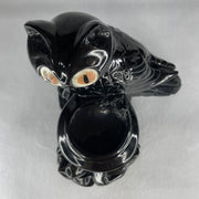 Natural Black Serpentine Owl Stand on Pot Display 2,173.5g 170.0 by 155.0 by 180.0mm - Huangs Jadeite and Jewelry Pte Ltd