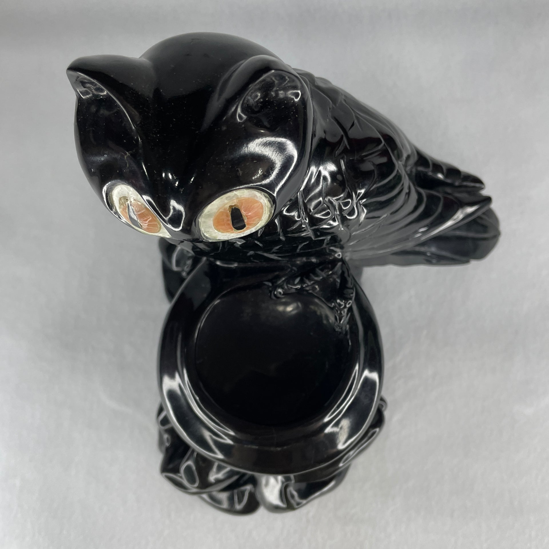 Natural Black Serpentine Owl Stand on Pot Display 2,173.5g 170.0 by 155.0 by 180.0mm - Huangs Jadeite and Jewelry Pte Ltd
