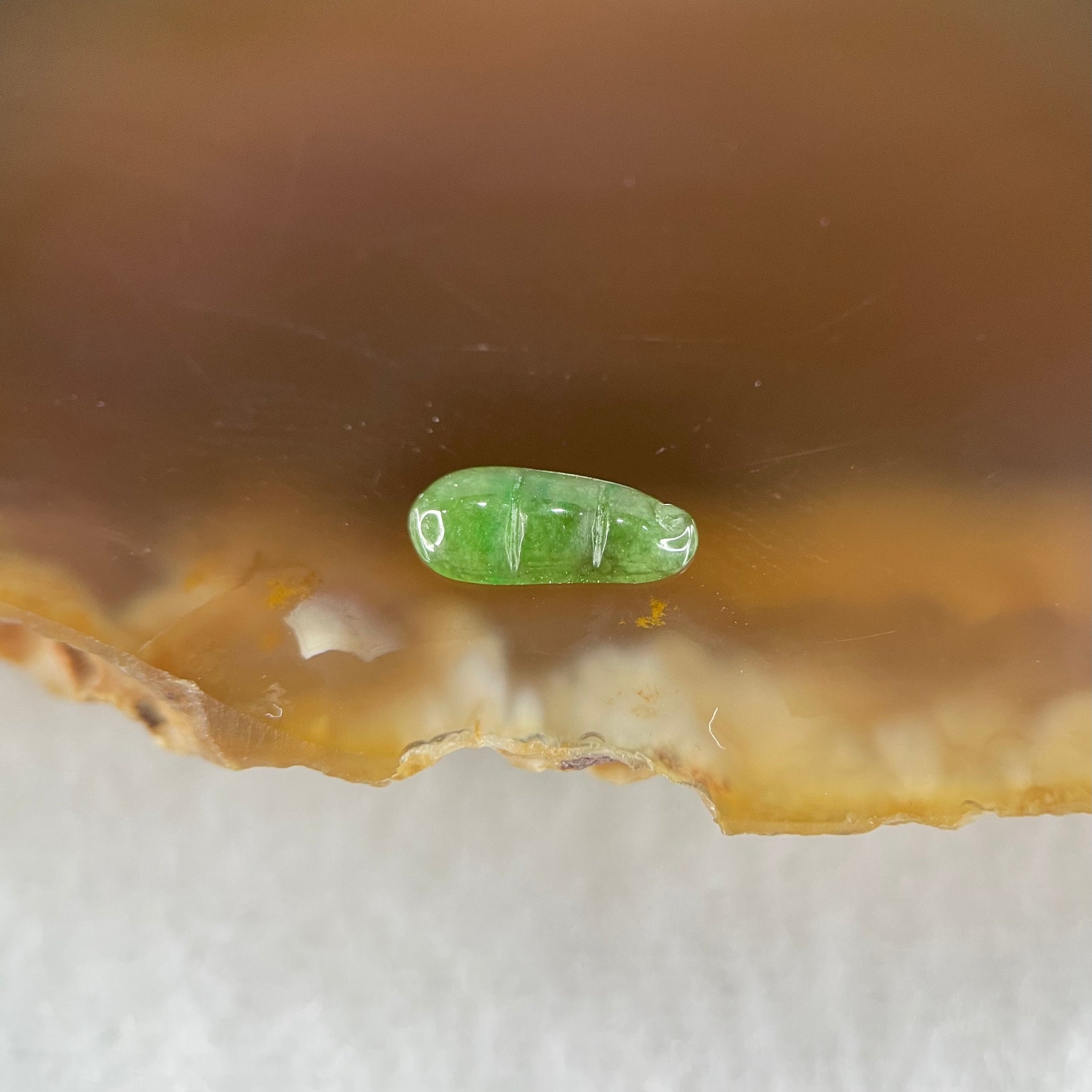 Type A Old Mine Full Green Jadeite Peapod Charm Stone For Setting 0.12g 8.8 by 3.5 by 1.5mm - Huangs Jadeite and Jewelry Pte Ltd