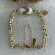 Natural Powerful Tibetan Old Oily Agate Tiger Tooth Daluo Dzi Bead with Stainless Steel Gold Color Bracelet 10.37g 16cm 19.1 by 10.1mm - Huangs Jadeite and Jewelry Pte Ltd
