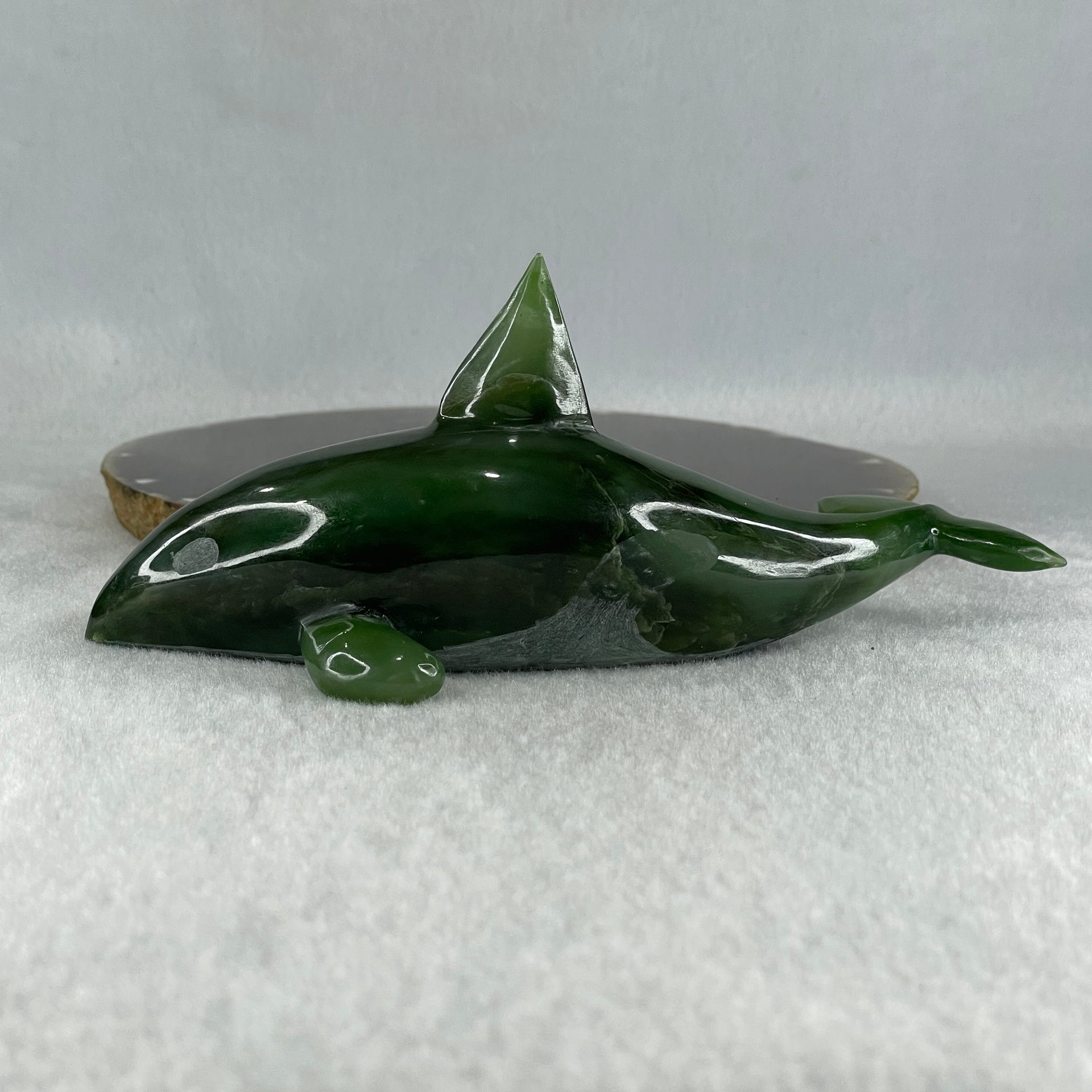 Natural Dark Green Serpentine Killer Whale Display 257.7g 154.5 by 71.6 by 62.5mm - Huangs Jadeite and Jewelry Pte Ltd