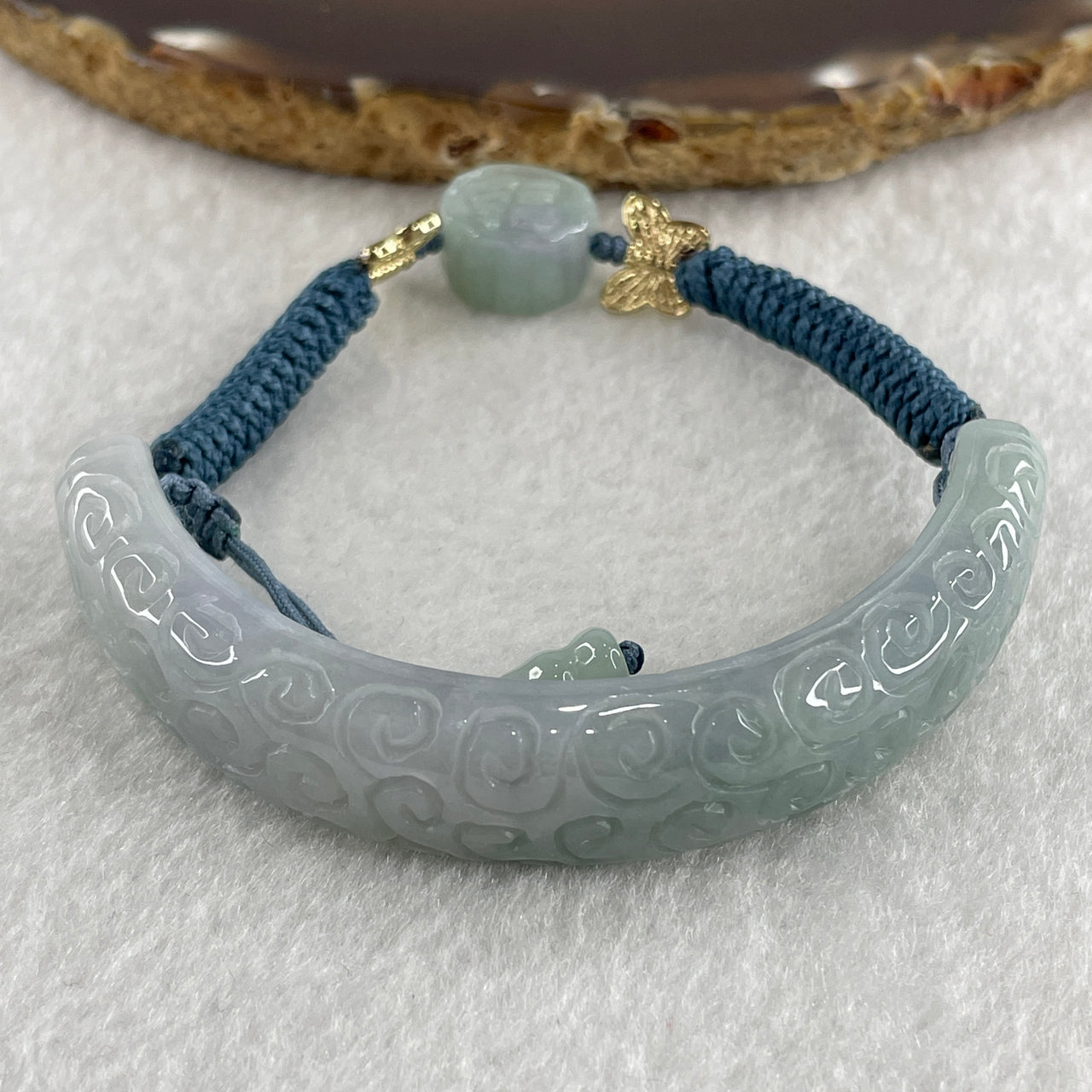 Natural Type A Light Green with Light Lavender Jadeite Flora with Fu and Hulu Charm Bracelet 32.11g 16cm 13.5 by 7.2mm - Fu 14.0 by 8.0mm