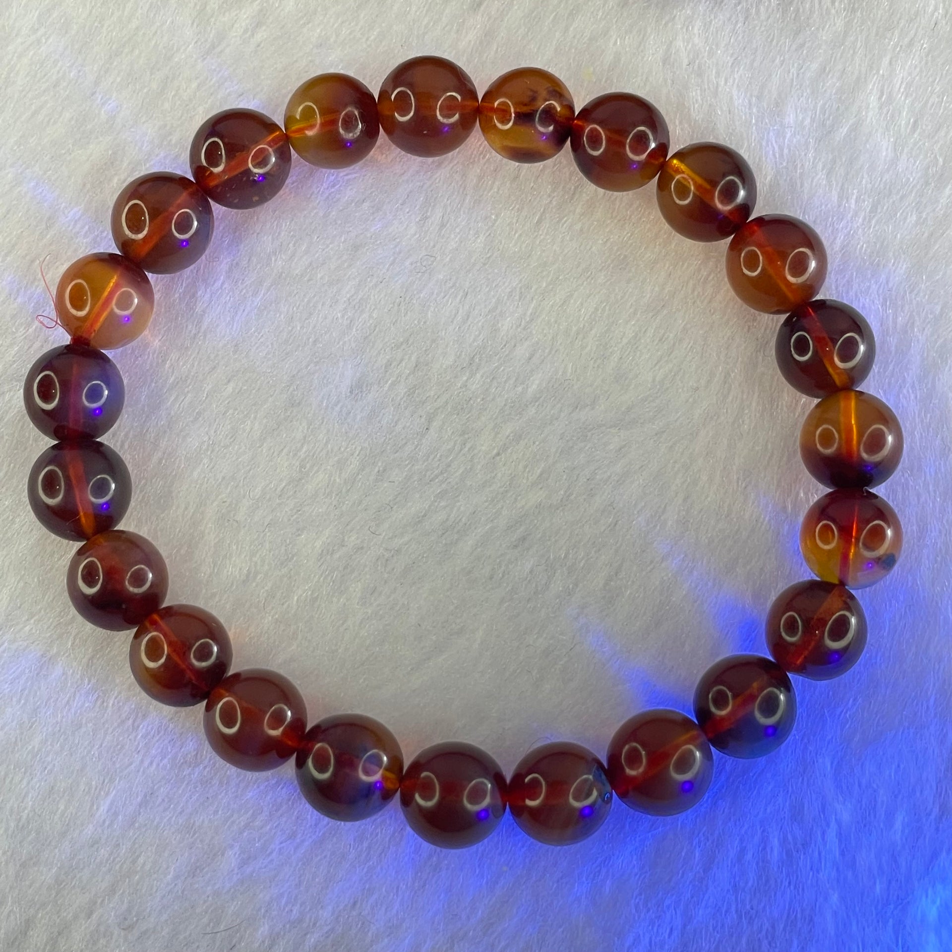 Natural Purple Amber Beads Bracelet 天然紫蜜琥珀手链 7.00g 15.5cm 8.4mm 23 Beads - Huangs Jadeite and Jewelry Pte Ltd