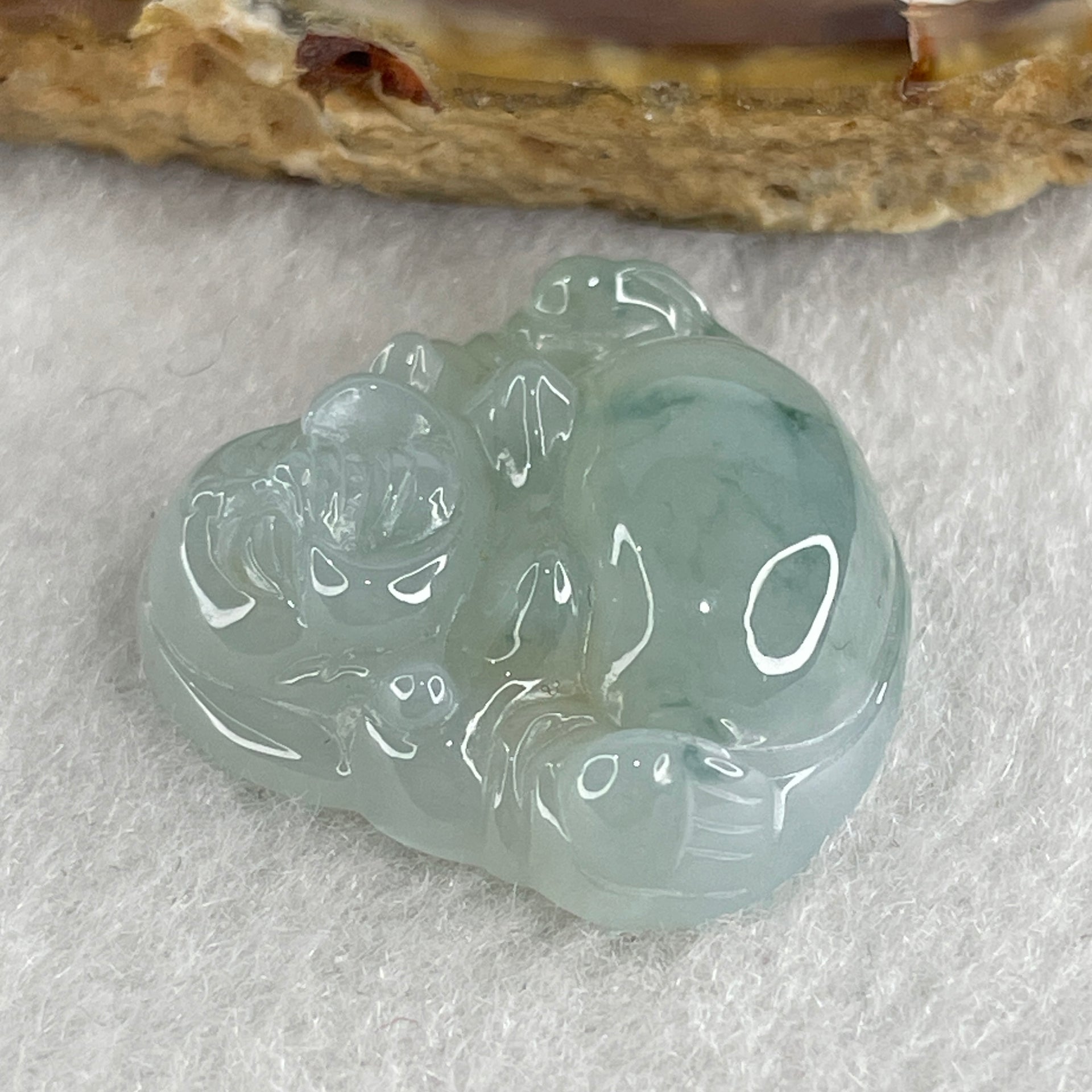 Certified Natural Type A Jelly Light Green with Green Piao Hua Jadeite Milo Laughing Buddha 6.33g 23.7 by 25.8 by 7.2mm - Huangs Jadeite and Jewelry Pte Ltd