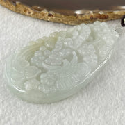 Type A Faint Green Lavender with Faint Yellow Patch Jadeite Bird with Flowers Pendant 79.61g 78.7 by 47.1 by 12.2mm - Huangs Jadeite and Jewelry Pte Ltd