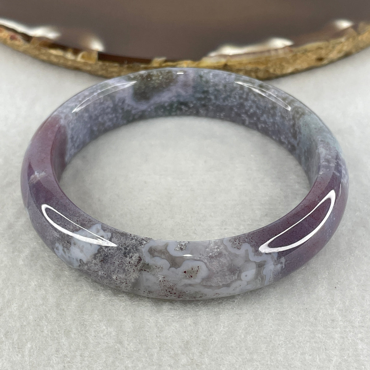 Natural Purple Moss Agate Bangle | (36.57g | 54.5mm Inner Diameter | 12.6x7.1mm | Close to Perfect | Synergy, Noble Fortune, Spiritual Wisdom & Aura Protection Shield)