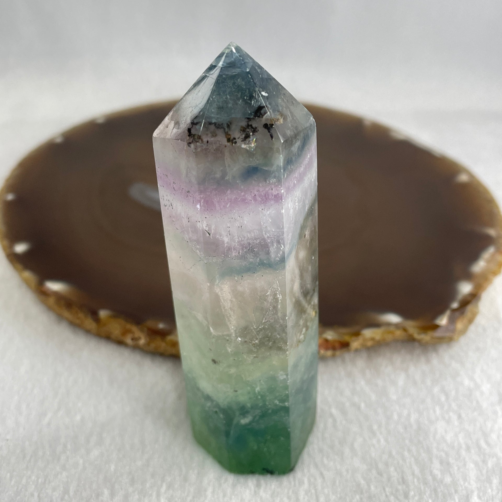 Natural Green and Purple Fluorite Quartz Tower Display 109.09g 91.6 by 31.1 by 26.0mm - Huangs Jadeite and Jewelry Pte Ltd