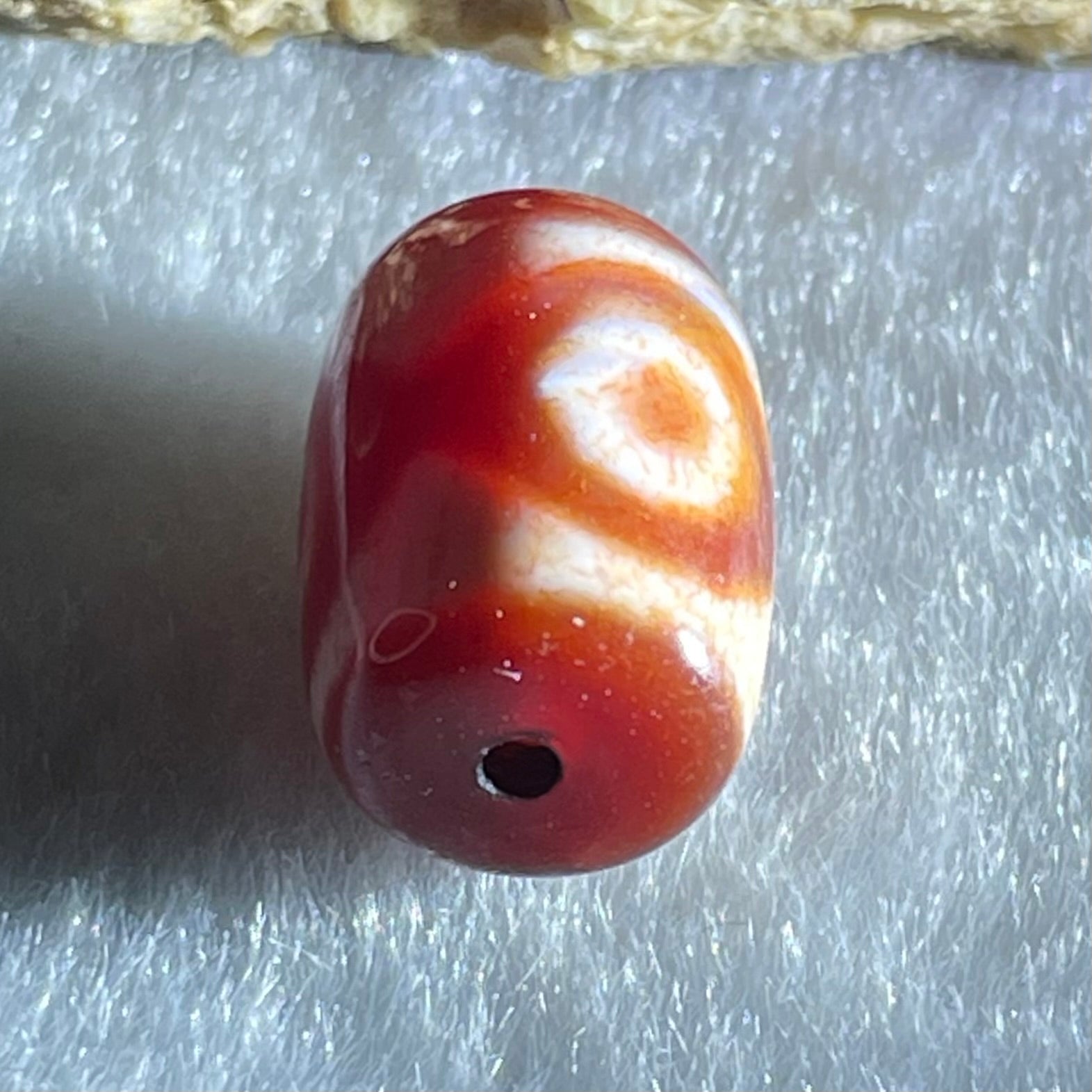 Natural Powerful Tibetan Old Oily Agate 3 Eyes Dzi Bead Heavenly Master (Tian Zhu) 三眼天诛 2.31g 13.7 by 10.0mm - Huangs Jadeite and Jewelry Pte Ltd