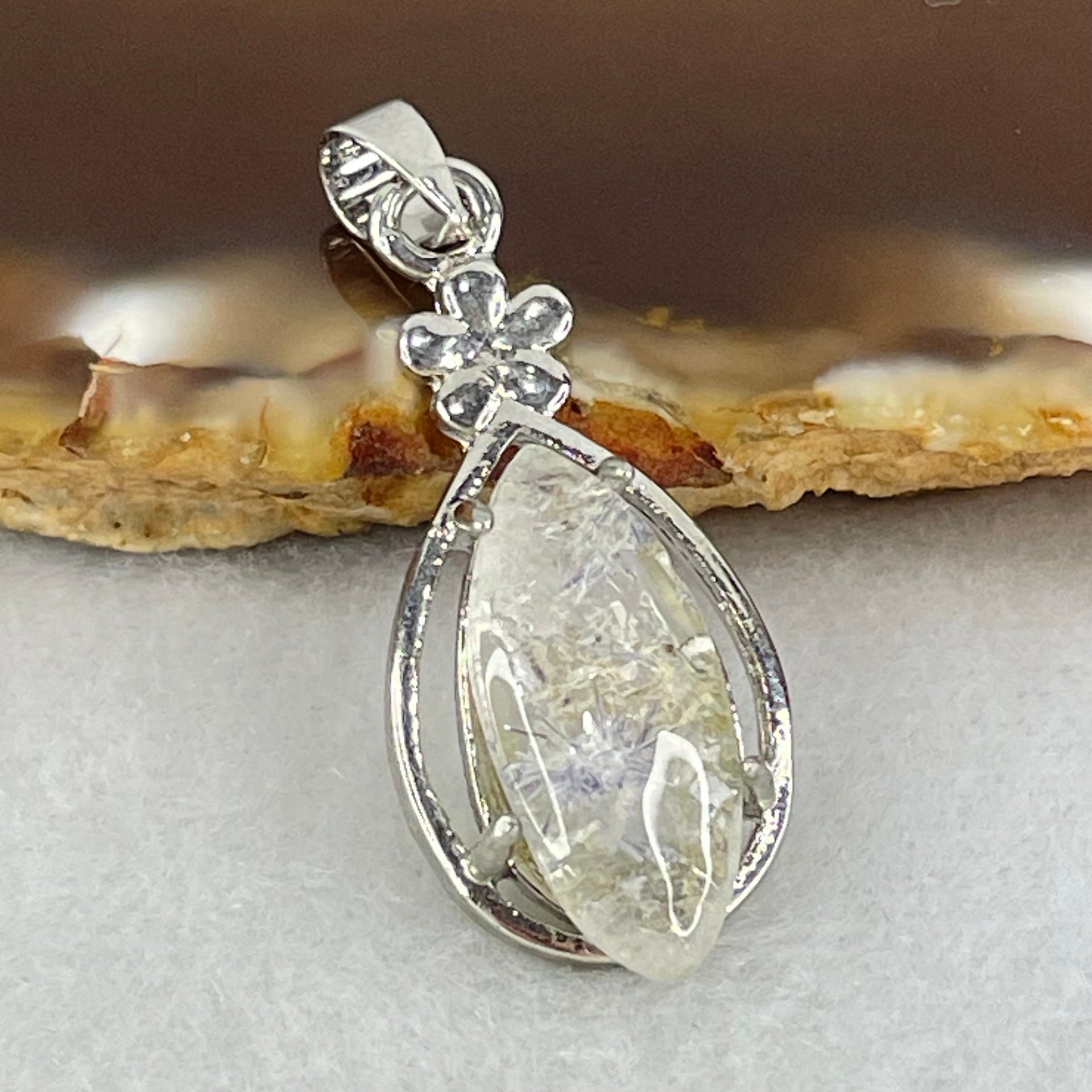 Good Grade Rare Natural Blue Dumortierite Rutilated Quartz in S925 Pendant 2.96g 18.2 by 8.2 by 3.5mm - Huangs Jadeite and Jewelry Pte Ltd