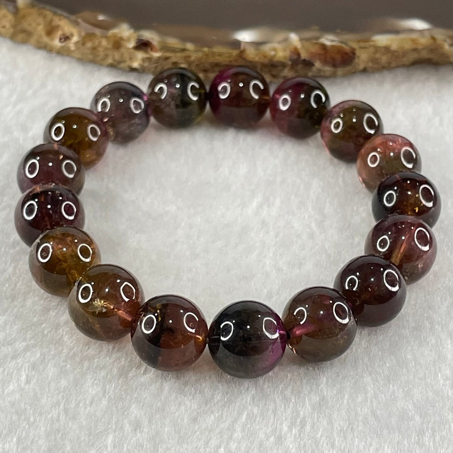 Good Grade special Dark Bi/Tri Color Natural Tourmaline Crystal Bracelet 电气石 37.34g 16cm 11.2mm 17 Beads - Huangs Jadeite and Jewelry Pte Ltd