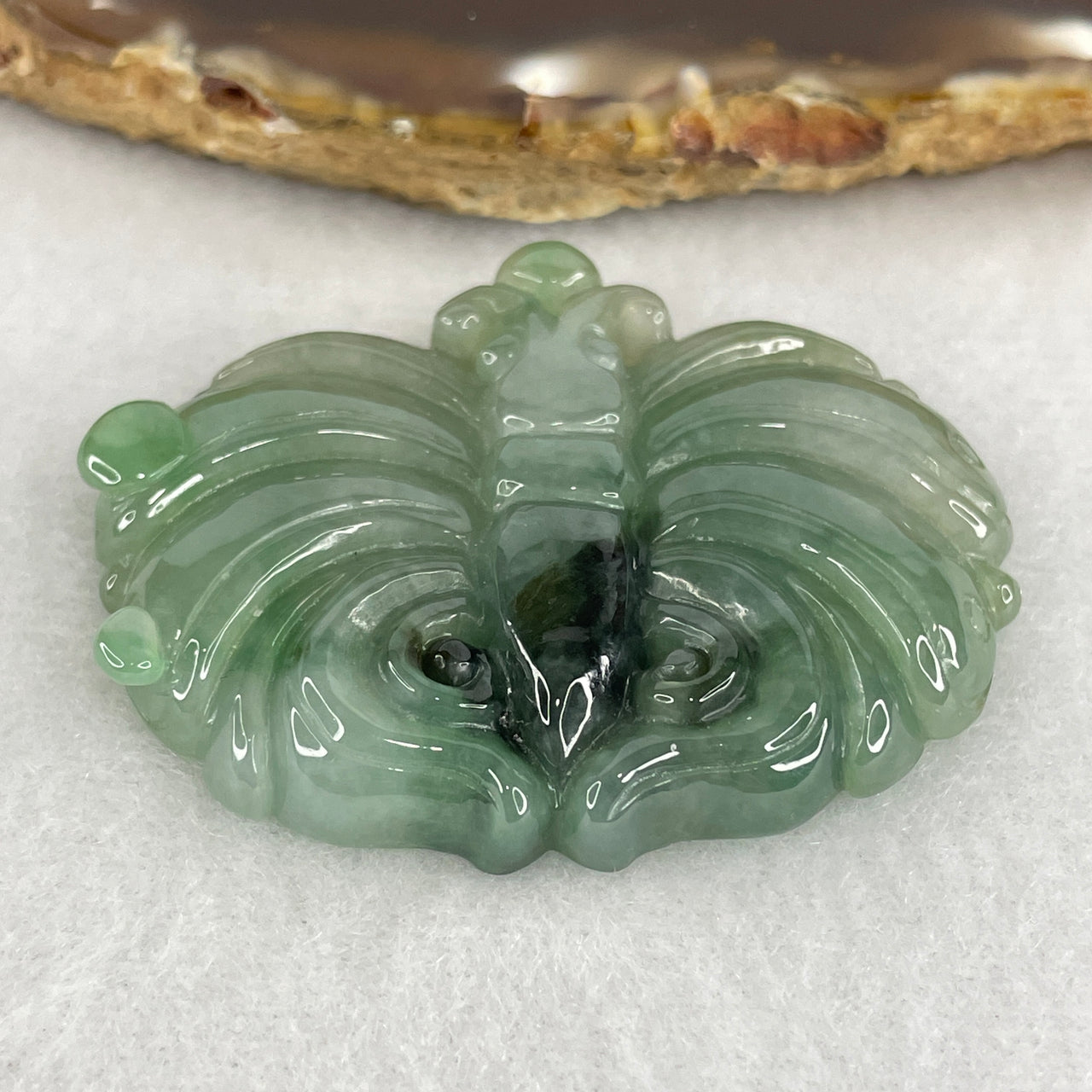 Natural Type A Blueish Green with Light Green Jadeite Butterfly Pendant | Certified Untreated Fei Cui Gemstone Carving (26.67g | 39.2mm x 49.5mm x 7.3mm)