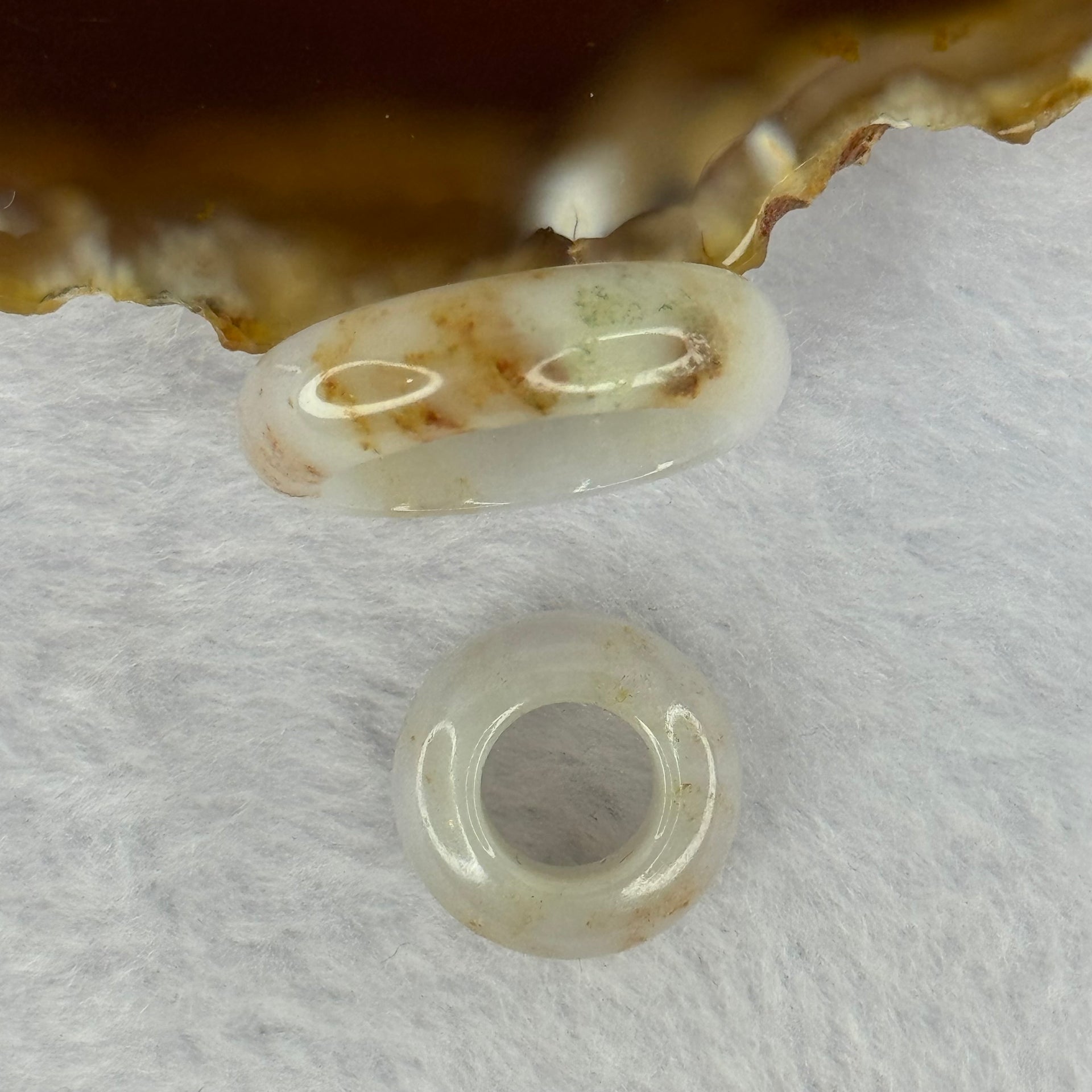 Type A Lavender with Brown and Green Patches Jadeite Ring 6.8 by 3.4mm with Mini Donut Ping An Kou 7.9mm by 4.2mm Total 7.13g US8.25 HK18.5 - Huangs Jadeite and Jewelry Pte Ltd