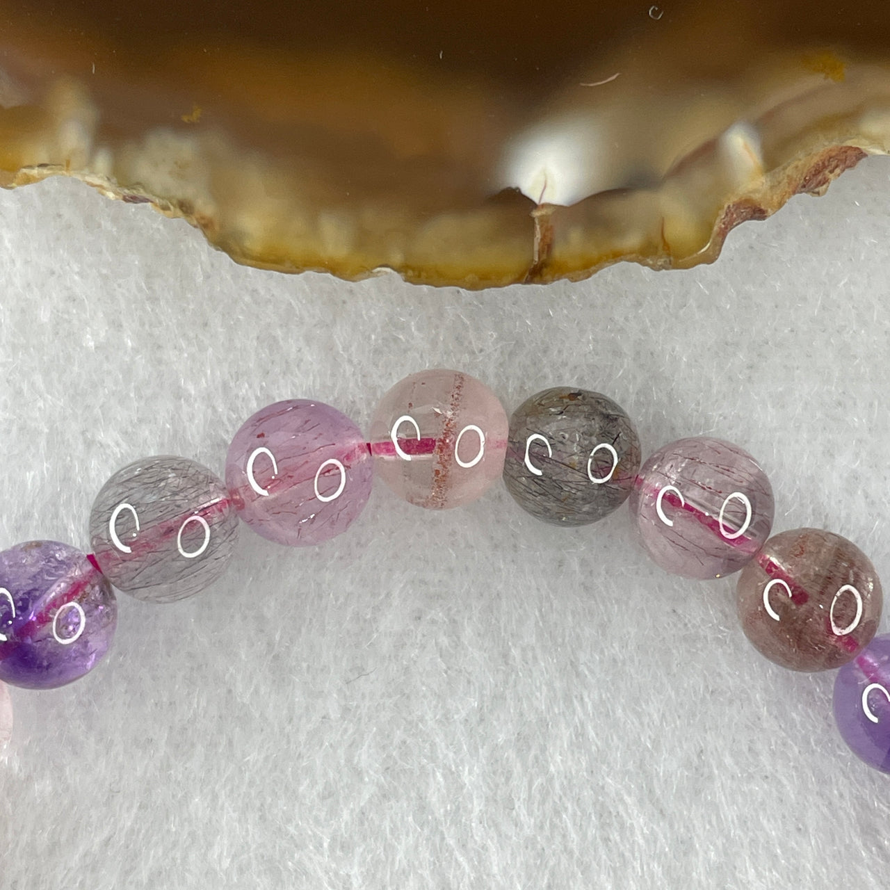 Certified Above-Average Grade Natural Super 7 Crystal Beads Bracelet | High-Fluidity Crystalline Strand | Authentic Sacred Seven Multi-Mineral Inclusions Quartz Spiritual Catalyst & Auric Shield Bracelet (13.58g | 16.5cm Length | 7.2mm | 28 Beads)