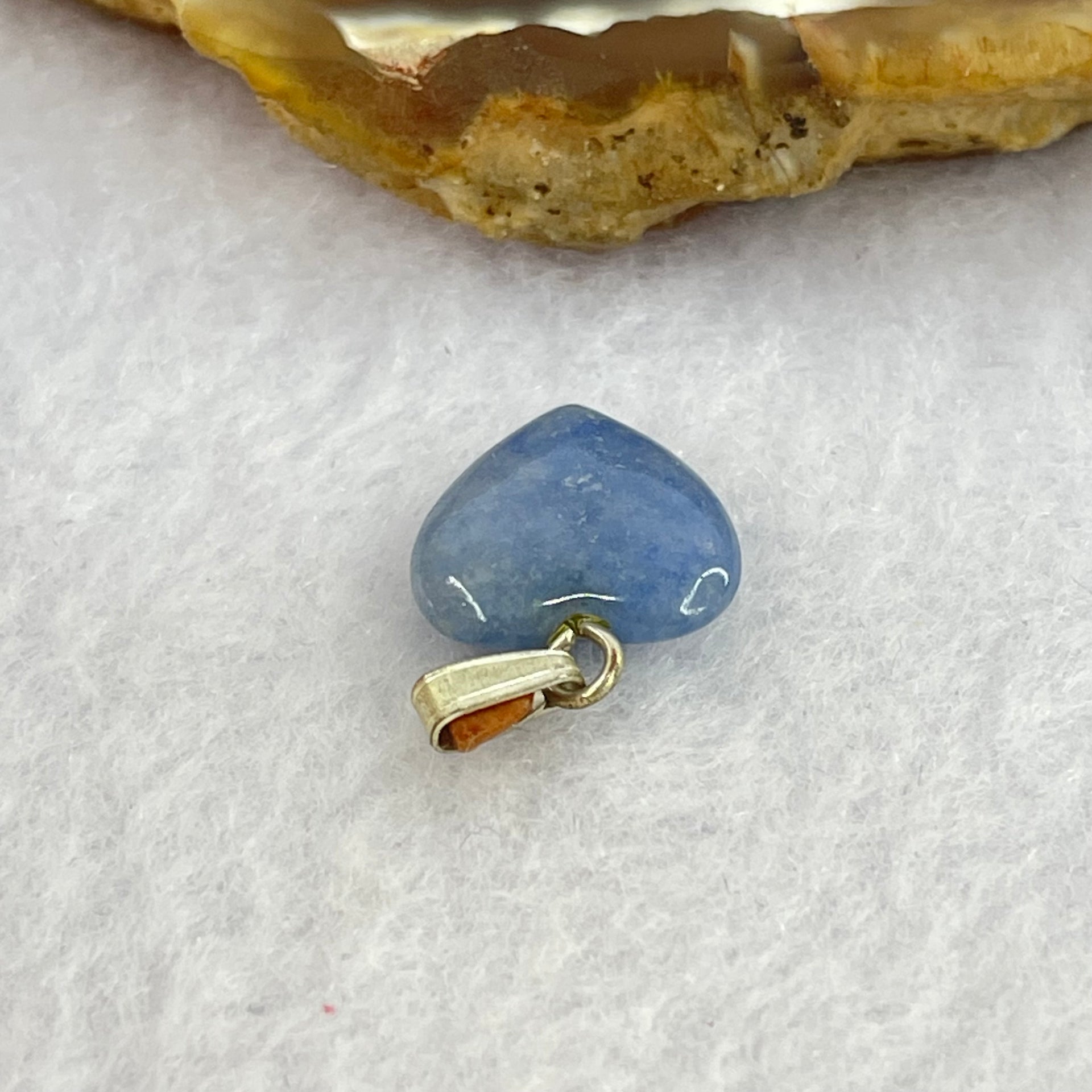 Natural Blue Aventurine Mini Heart Pendant with Sliver Clasps 0.93g 11.9 by 12.0 by 4.5mm - Huangs Jadeite and Jewelry Pte Ltd