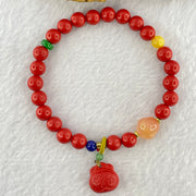 Natural Red Cinnabar Beads Bracelet with Fu Charm and Agate Skull 22.20g 16cm 13.2 by 13.3 by 8.4mm 7.2mm 21 Beads - Huangs Jadeite and Jewelry Pte Ltd