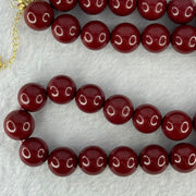 Natural Red Cinnabar Beads Necklace in S925 Sliver Gold Color Clasps 天然紫金沙项链 88.88g 40cm 12.0mm 35 Beads - Huangs Jadeite and Jewelry Pte Ltd