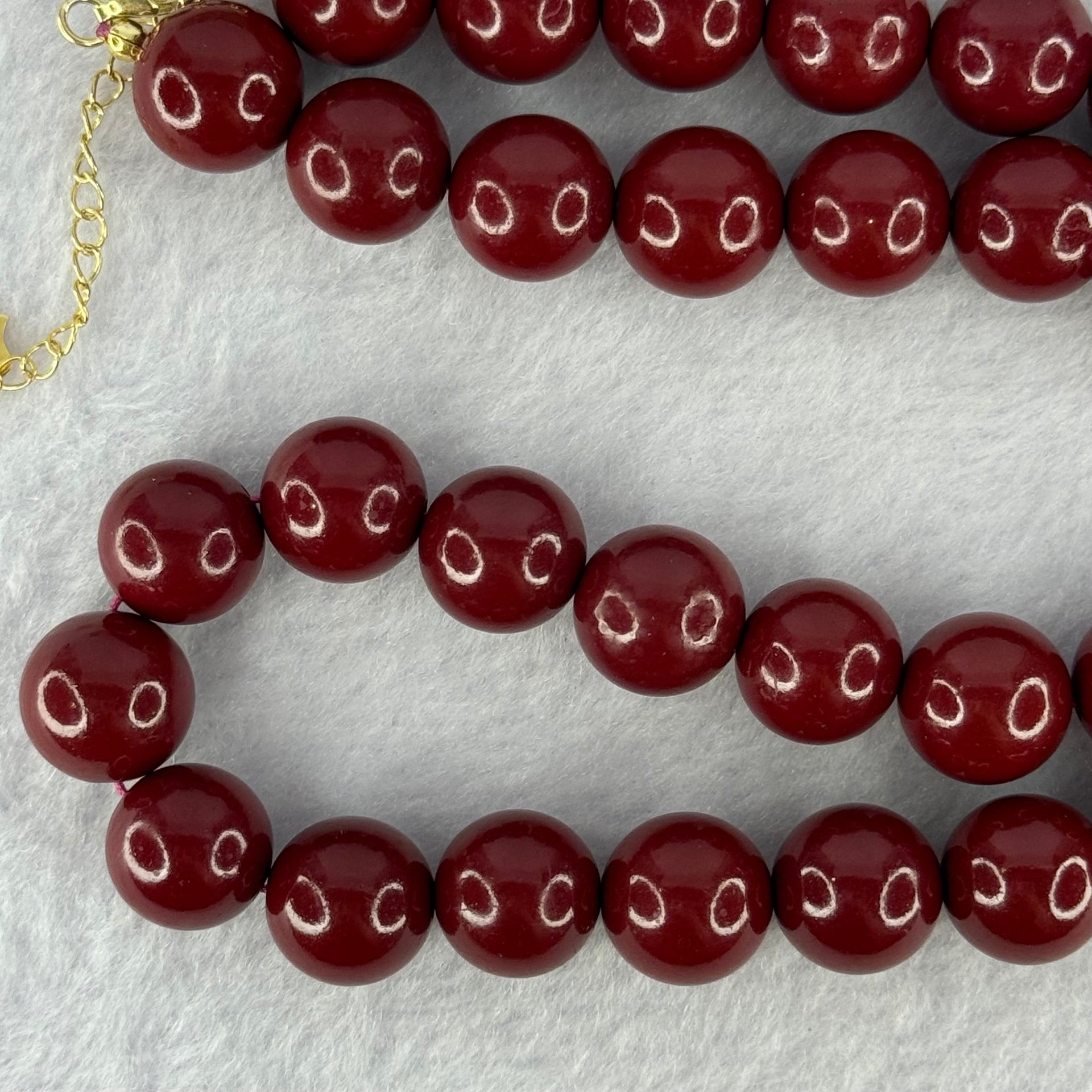 Natural Red Cinnabar Beads Necklace in S925 Sliver Gold Color Clasps 天然紫金沙项链 88.88g 40cm 12.0mm 35 Beads - Huangs Jadeite and Jewelry Pte Ltd