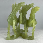 Natural Yellowish Green Serpentine 3 Victory Horse with Wooden Stand Display 1,929.3g 198.0 r we by 166.0 by 200.0mm - Huangs Jadeite and Jewelry Pte Ltd