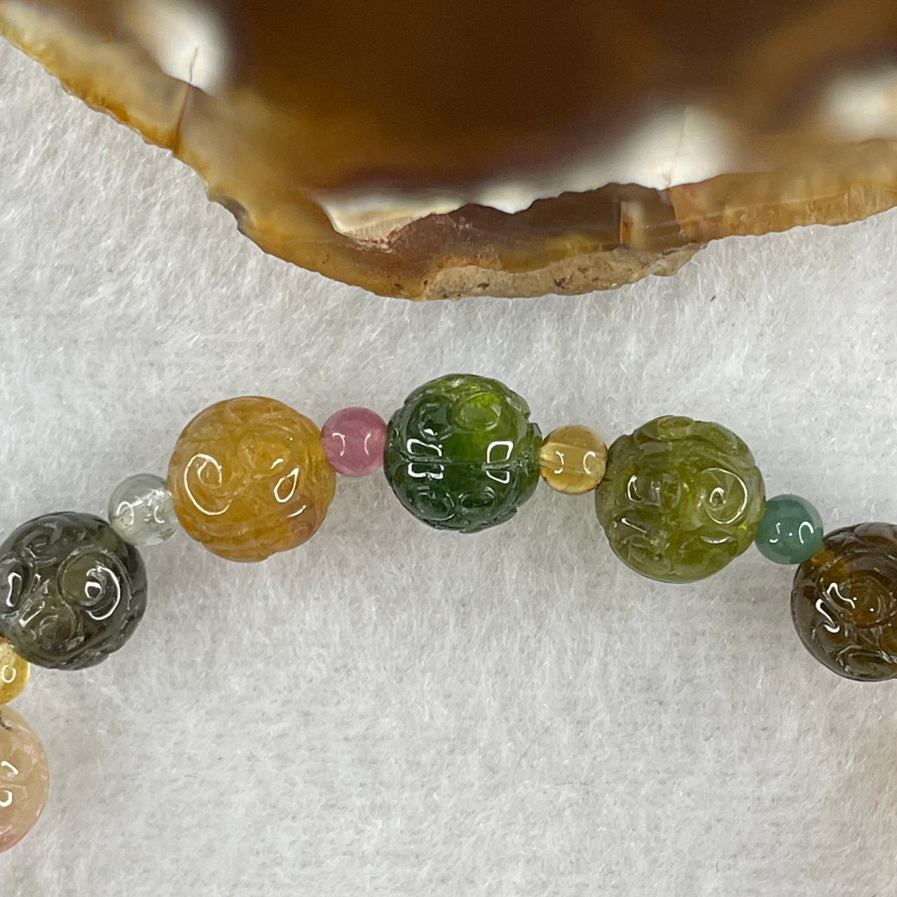 Good Grade Natural Tourmaline Crystal Beads Bracelet 15.43g 14cm 8.7mm 15Beads