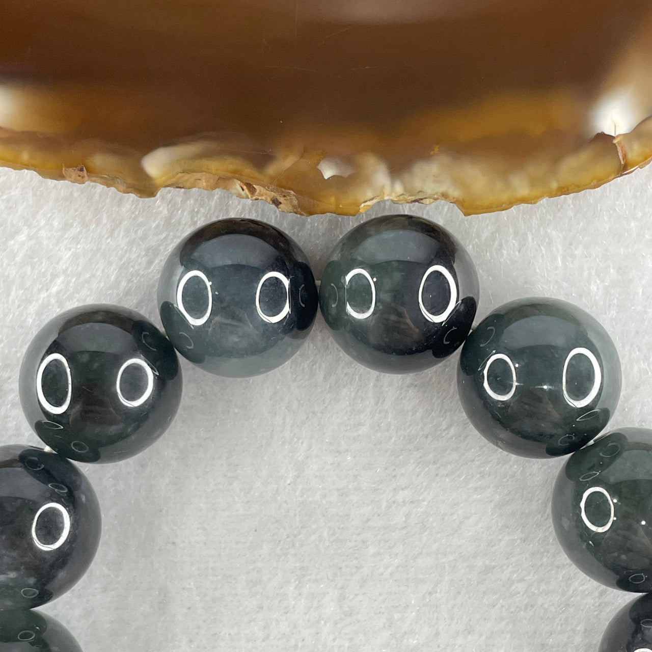 Natural Type A Wuji Grey with Blueish Green Jadeite Beads Bracelet 84.42g 16cm 15.2mm 14 Beads