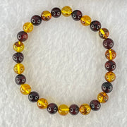 Natural Blood Red and Yellow Amber Beads Bracelet 4.71g 16cm 6.9mm 28 Beads - Huangs Jadeite and Jewelry Pte Ltd
