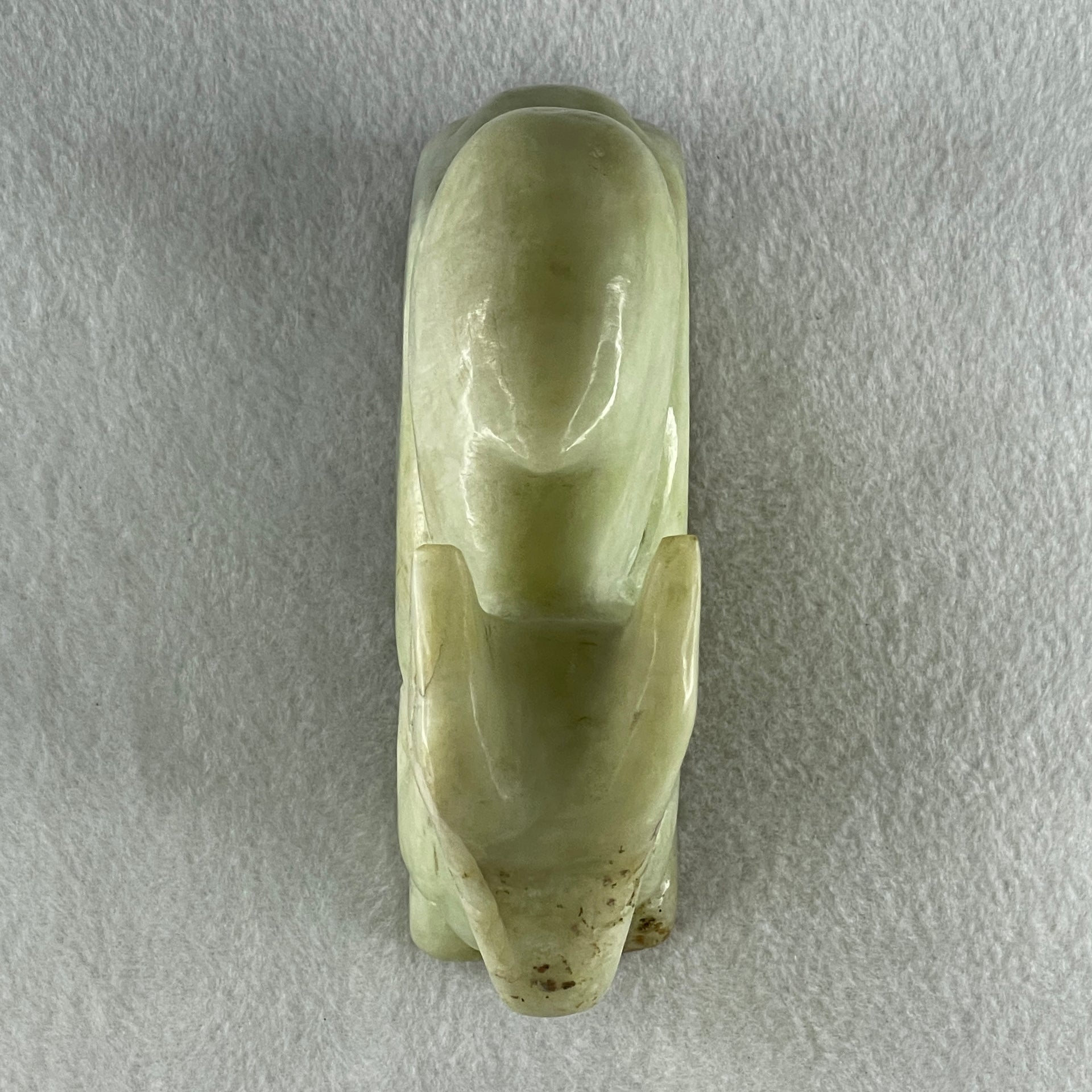 Natural Green Serpentine Deer with Longevity Peach Display 1,043.6g 135.0 by 43.0 by 115.0mm - Huangs Jadeite and Jewelry Pte Ltd