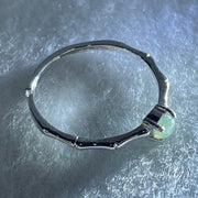 Type A Semi Icy Green Cabochon Jadeite in S925 Sliver Bamboo Ring (Adjustable Size) 0.96g 4.0 by 2.0mm - Huangs Jadeite and Jewelry Pte Ltd
