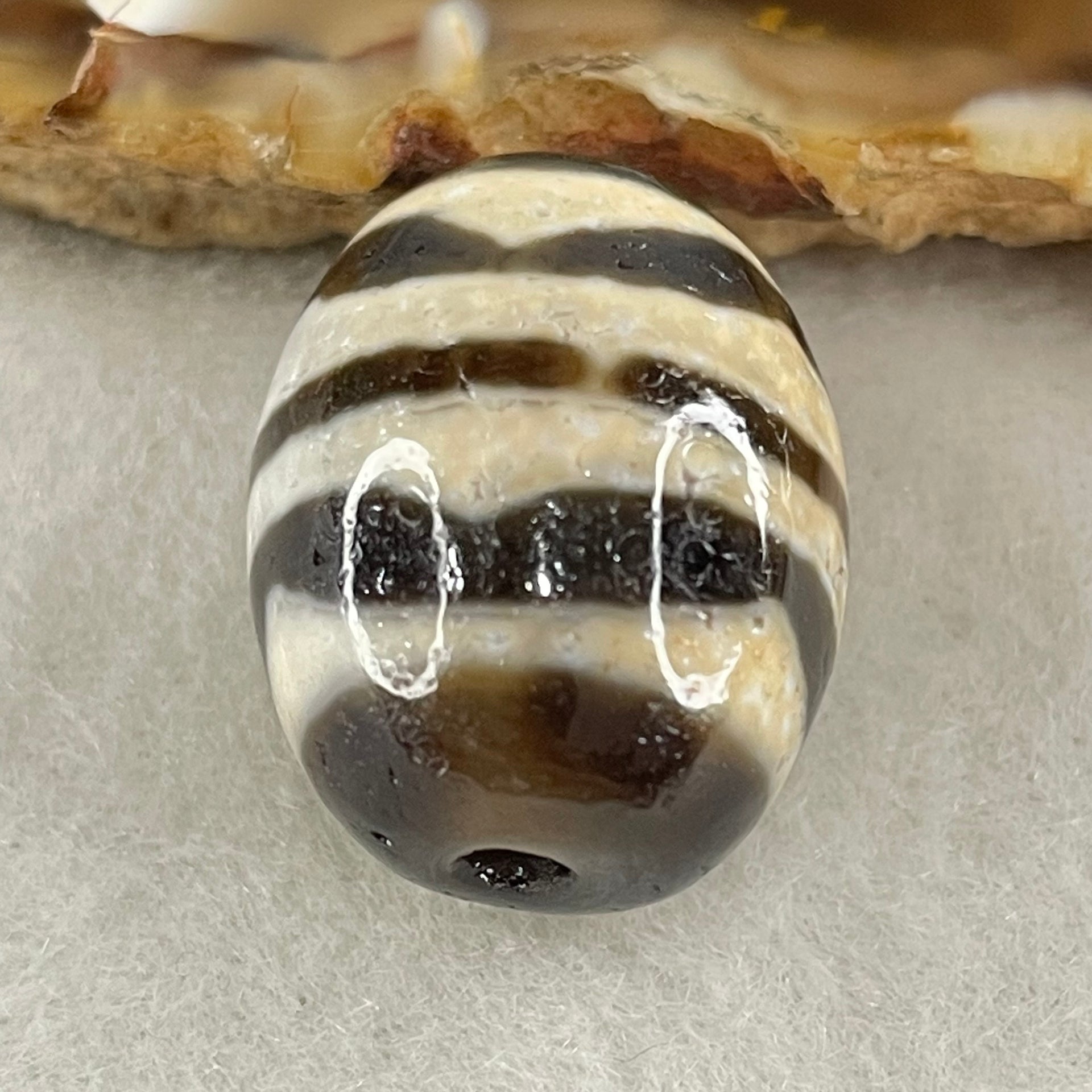 Natural Powerful Tibetan Old Oily Agate Double Tiger Tooth Daluo Dzi Bead Heavenly Master (Tian Zhu) 7.48g 20.4 by 16.2mm - Huangs Jadeite and Jewelry Pte Ltd