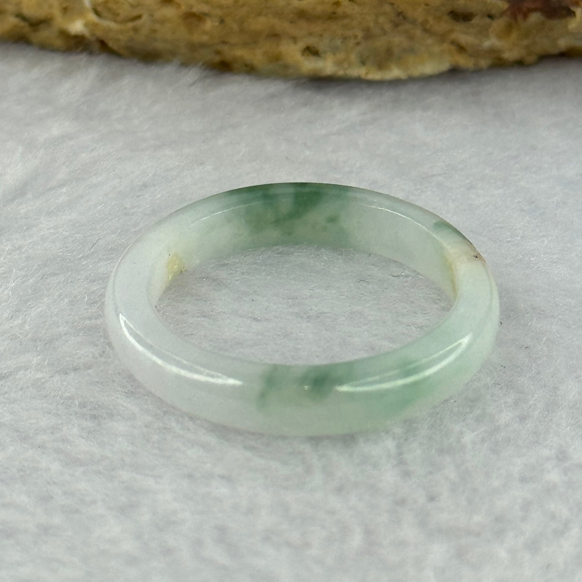 Type A Semi Icy Light Green with Blueish Green Patches Jadeite Ring 1.89g 4.1 by 2.9mm US8 HK 17.5 (External Roughs) - Huangs Jadeite and Jewelry Pte Ltd