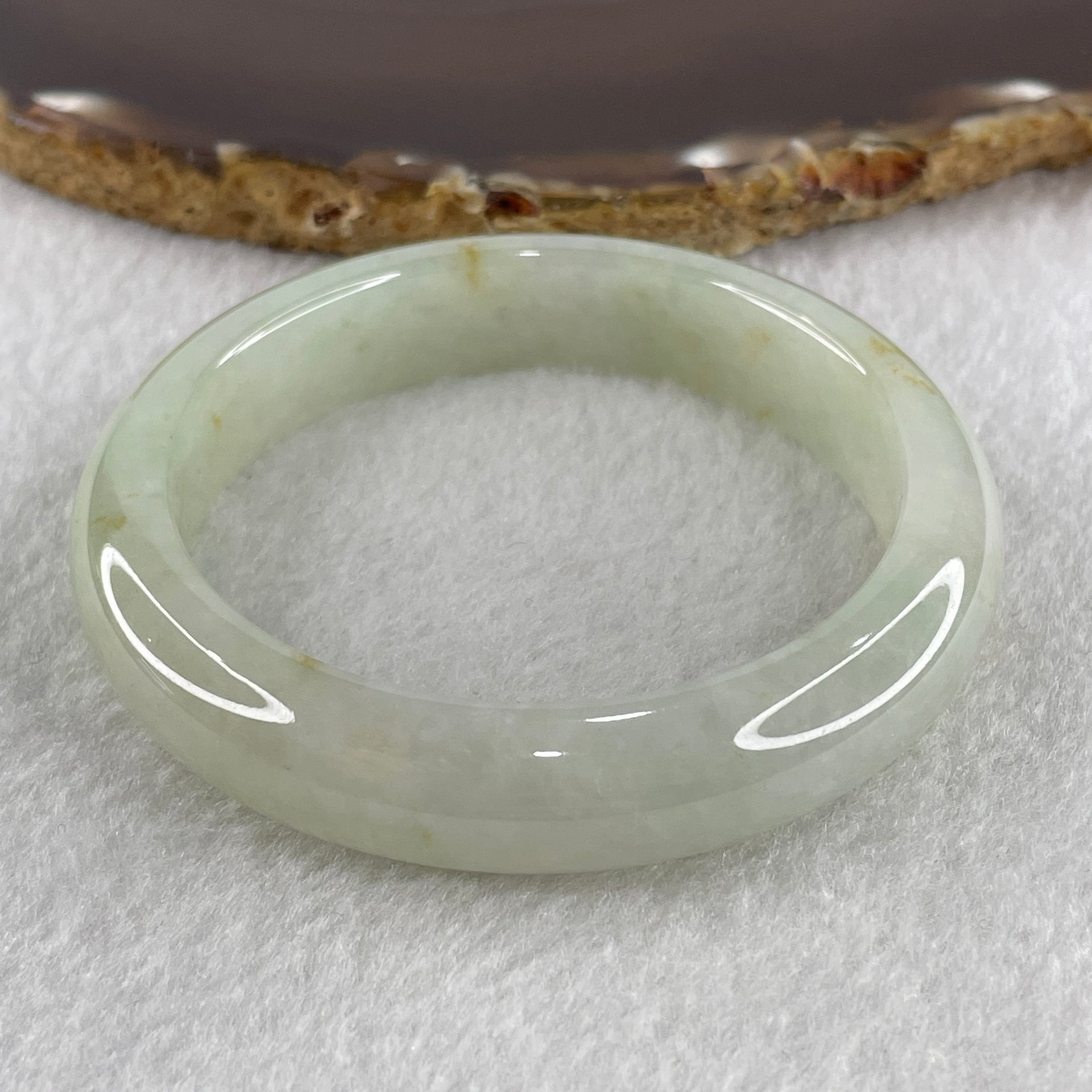 Certified Type A Light Green with Yellowish Spot Jadeite Bangle Internal Diameter 53.1mm 50.30g 12.2 by 8.1mm ( Close to Perfect ) - Huangs Jadeite and Jewelry Pte Ltd