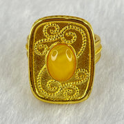 Natural Butterscotch with Yellow Amber in  Sliver Gold Color Ring (Adjustable Size) 7.50g 10.2 by 6.9 by 3.5mm - Huangs Jadeite and Jewelry Pte Ltd