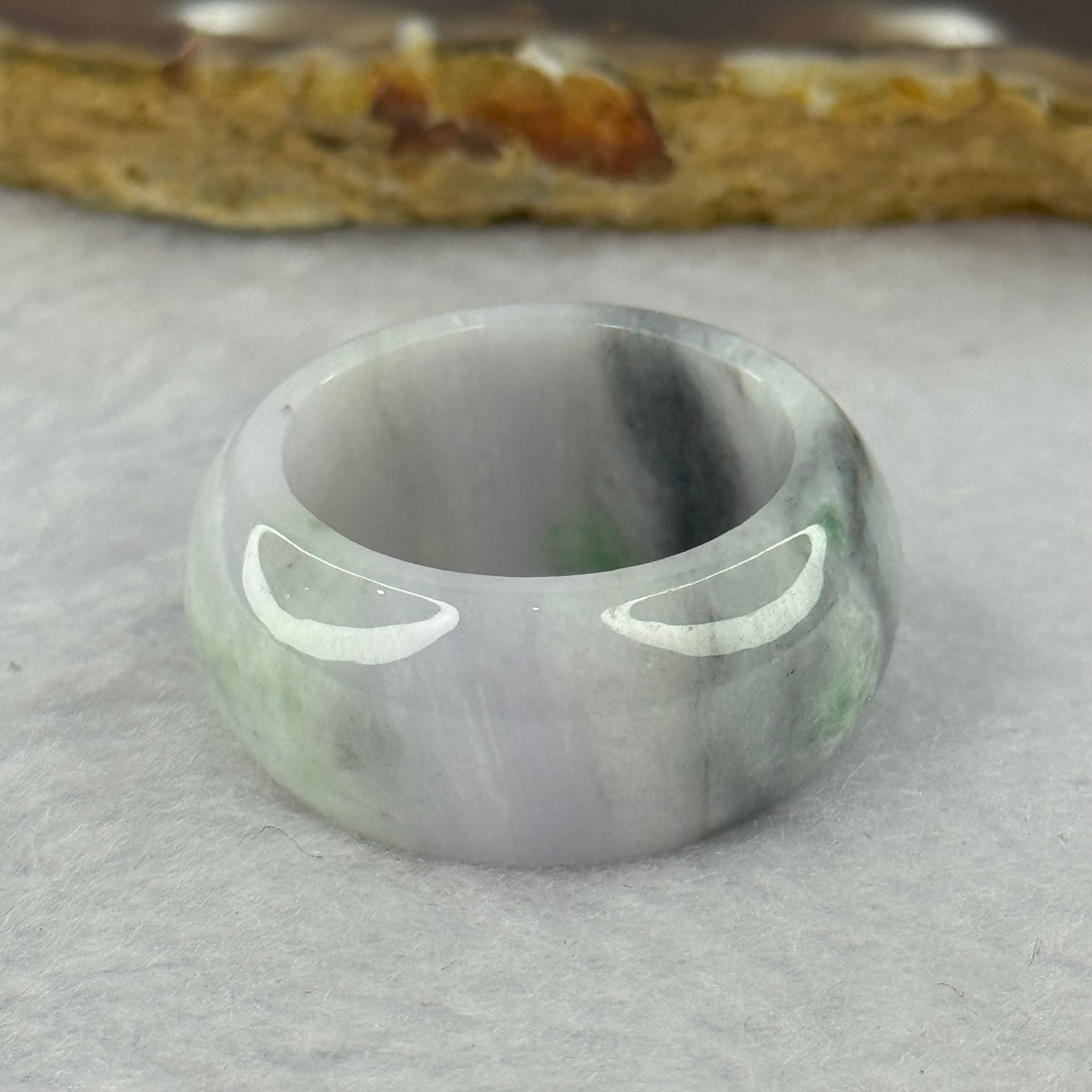 Type A Light Lavender Wuji Grey and Green Jadeite Ring 10.49g 12.4 by 4.6mm US10 HK22 - Huangs Jadeite and Jewelry Pte Ltd