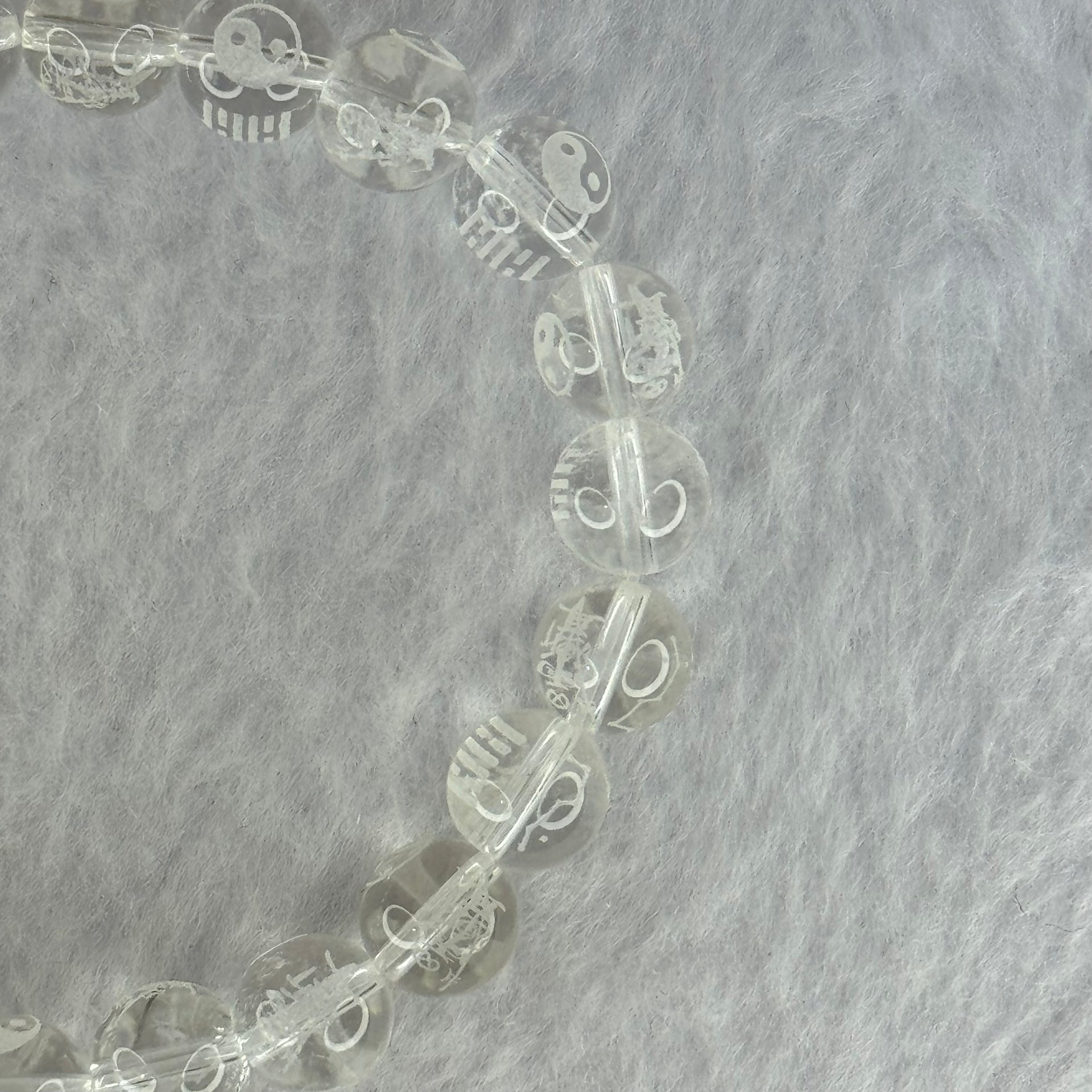 Natural Clear Quartz Beads with Inscription Bracelet 17.87g 15cm 8.4mm 23 Beads - Huangs Jadeite and Jewelry Pte Ltd
