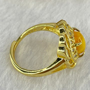 Natural Golden Yellow Butterscotch Amber With Crystals in S925 Sliver Gold Color Ring (Adjustable Size) 3.63g 8.7 by 7.4 by 4.0mm - Huangs Jadeite and Jewelry Pte Ltd
