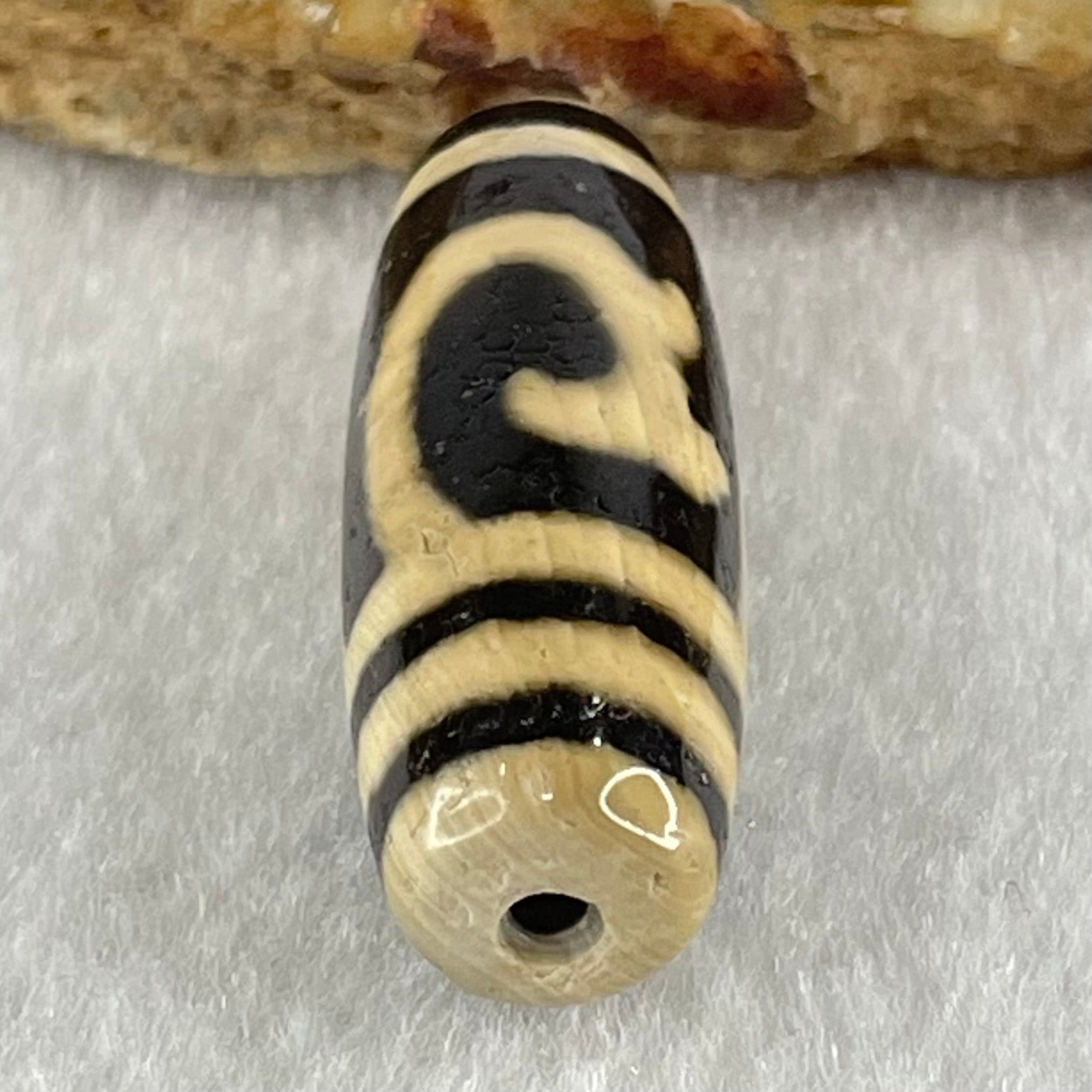 Natural Powerful Tibetan Old Oily Agate Double Du Mu Dzi Bead Heavenly Master (Tian Zhu) 9.15g 37.2 by 12.4mm - Huangs Jadeite and Jewelry Pte Ltd