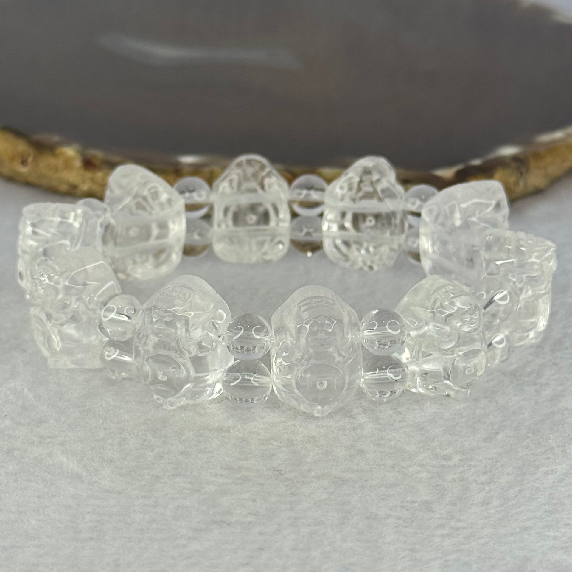 Natural Clear Quartz Dragon Turtle and Beads Bracelet 57.77g 17cm 18.3 by 13.5 by 11.9mm 10 Dragon Turtle - Huangs Jadeite and Jewelry Pte Ltd
