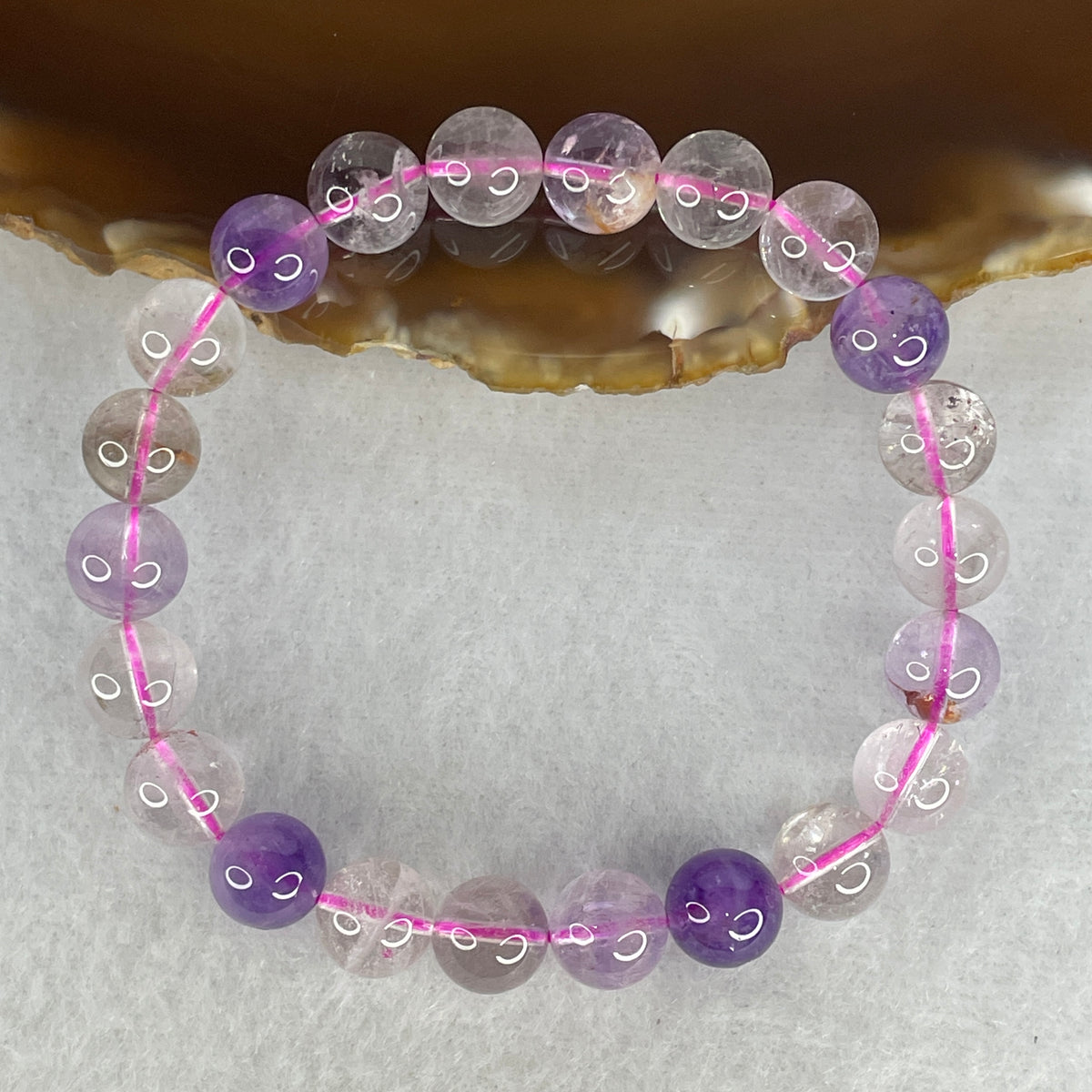 Certified Entry-Grade Natural Super 7 Crystal Beads Bracelet | Classic Mid-Sized Stacking Strand | Authentic Sacred Seven Multi-Mineral Inclusions Quartz Spiritual Catalyst & Auric Shield Bracelet (19.95g | 16cm Length | 8.8mm | 22 Beads)