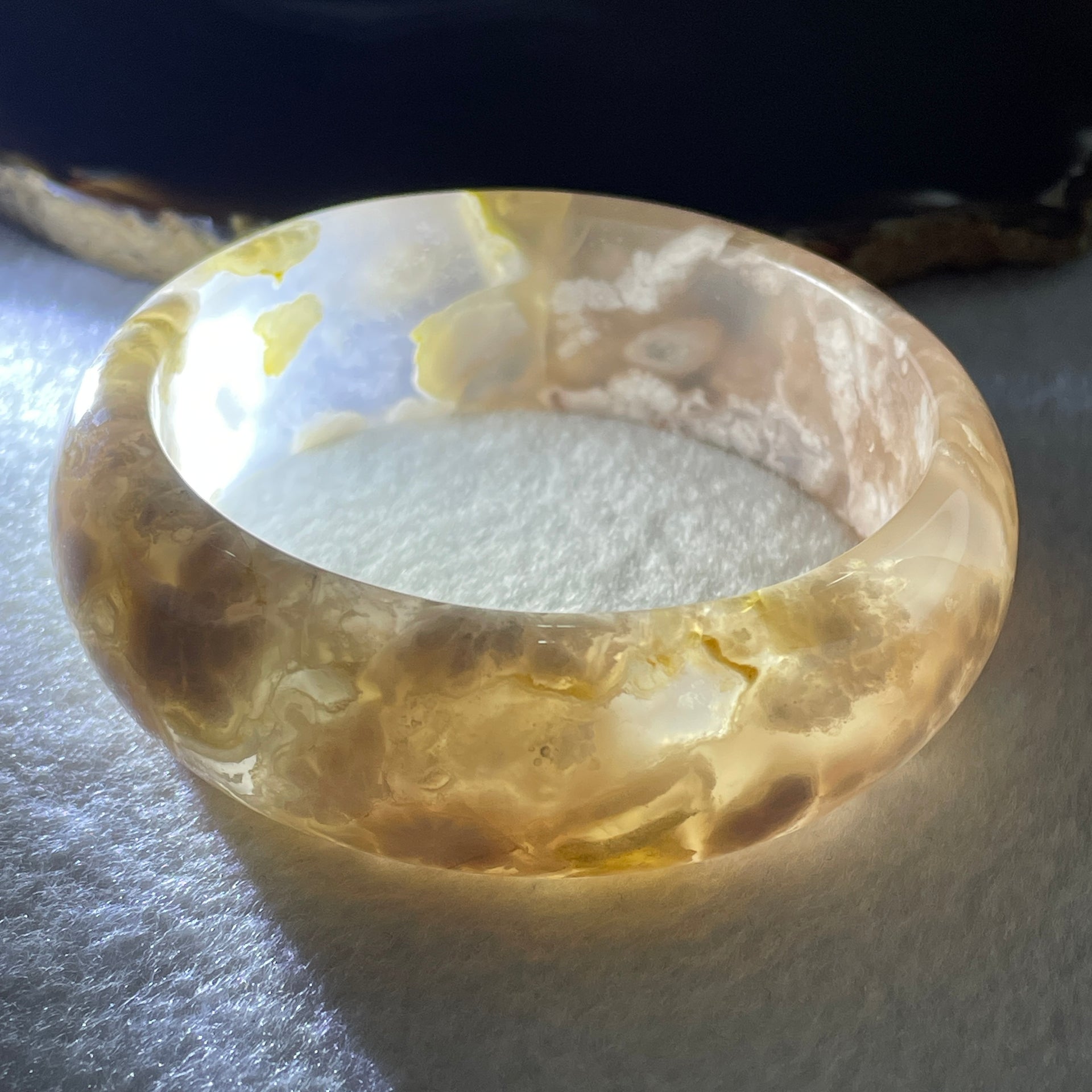 Natural Pinkish Flower Agate Bangle 85.96g Internal Diameter 62.5mm 23.1 by 9.1mm (Perfect) - Huangs Jadeite and Jewelry Pte Ltd