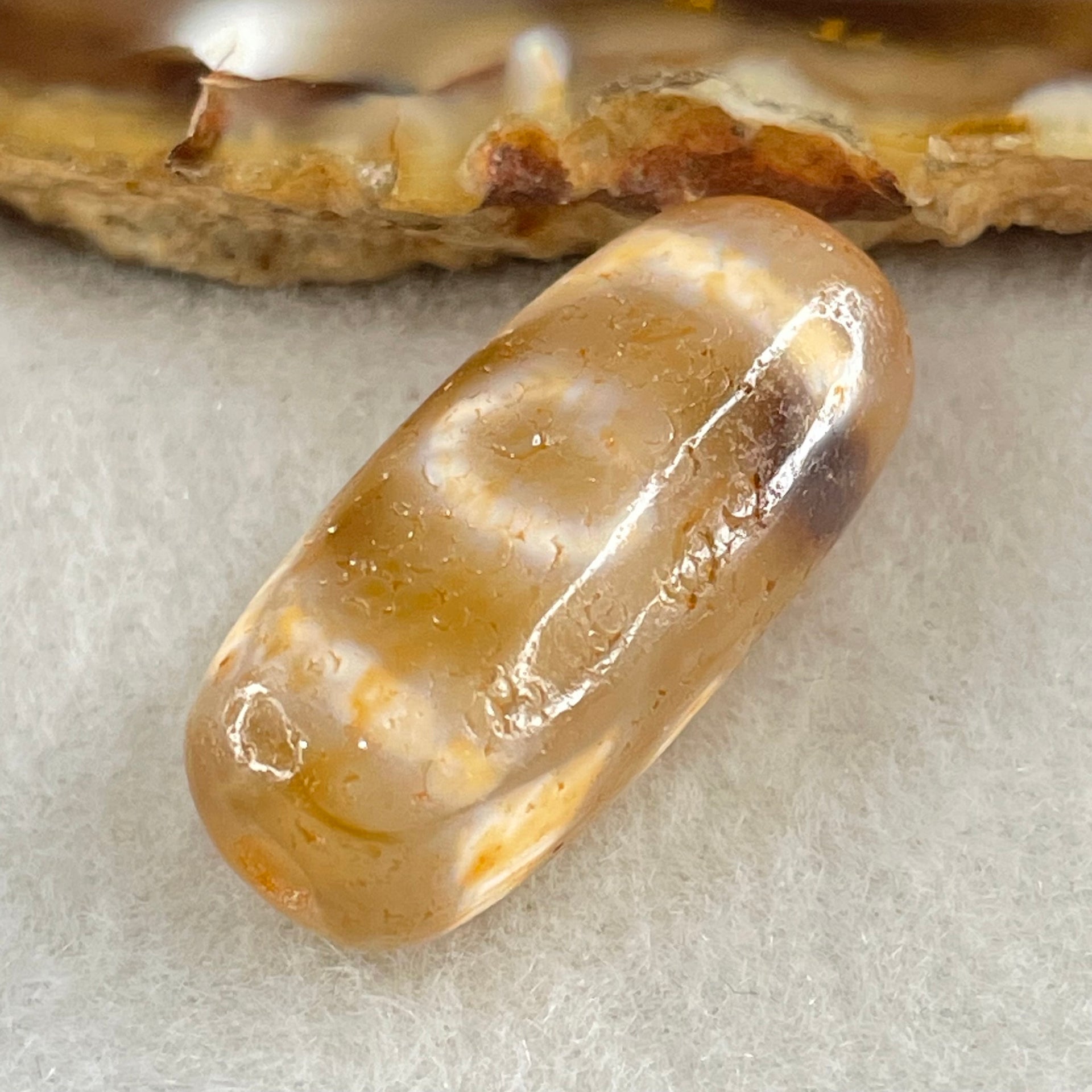Natural Powerful Tibetan Old Oily Agate 3 Eyes Dzi Bead Heavenly Master (Tian Zhu) 三眼天诛 5.95g 26.5 by 11.7mm - Huangs Jadeite and Jewelry Pte Ltd