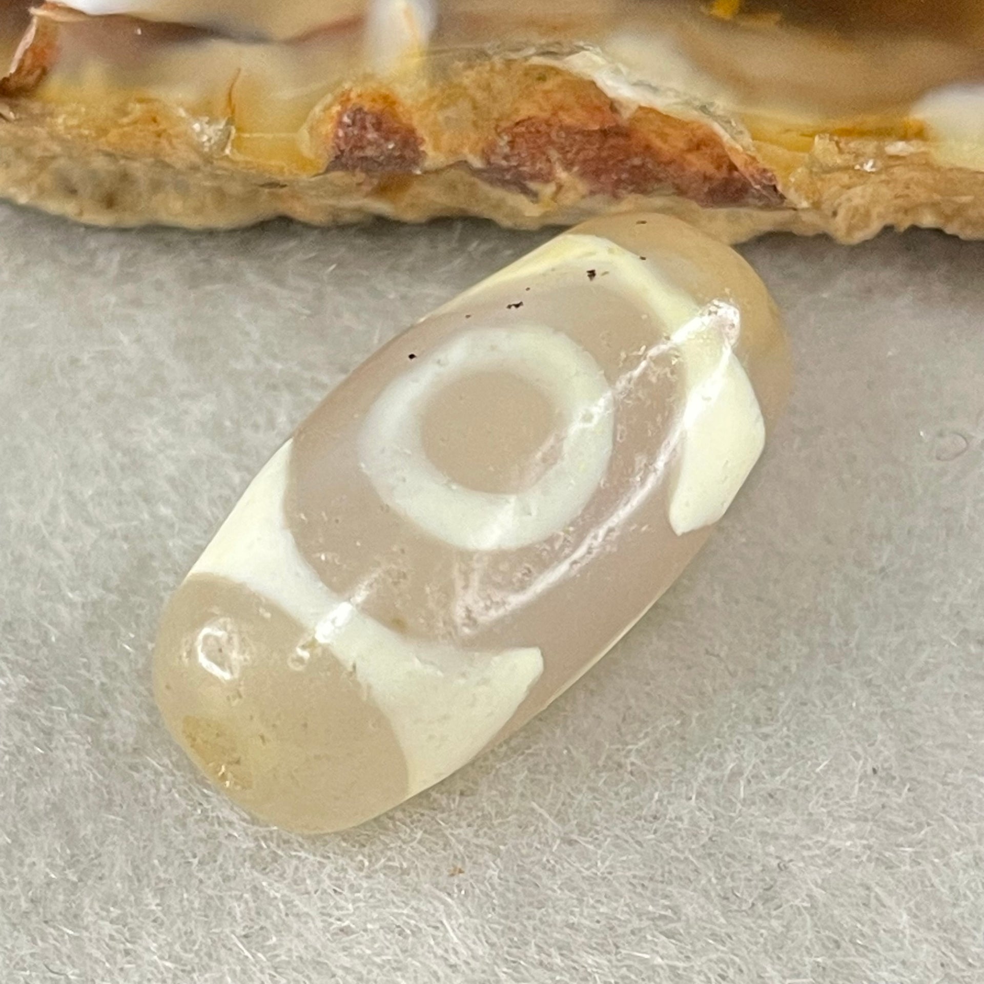 Natural Powerful Tibetan Old Oily Agate 3 Eyes Dzi Bead Heavenly Master (Tian Zhu) 三眼天诛 3.07g 20.1 by 10.3mm - Huangs Jadeite and Jewelry Pte Ltd