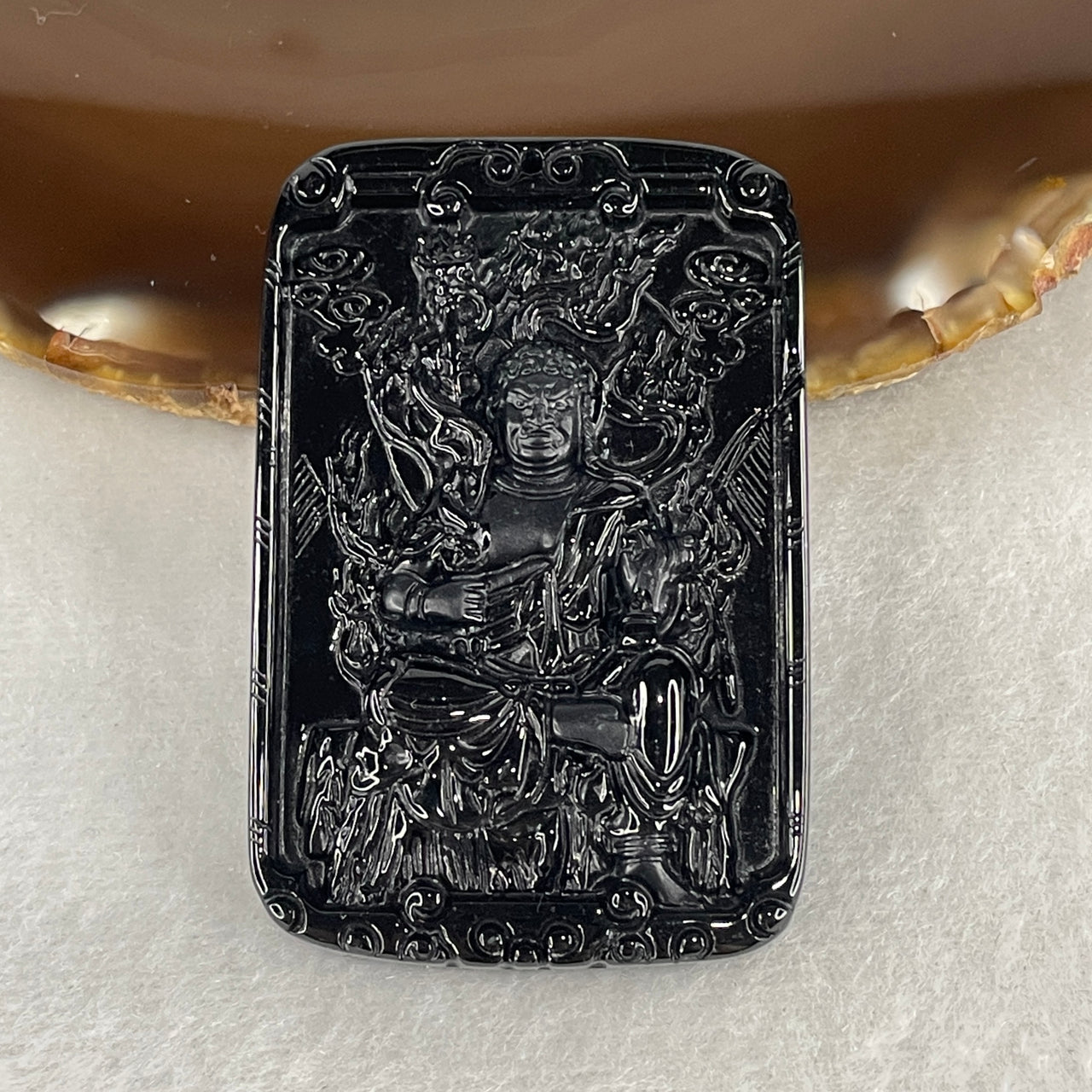 Protects and Remove Obstacles - Certified Natural Type A Black Omphacite Jadeite Acala Pendant 25.61g 56.2 by 37.3 by 8.5mm