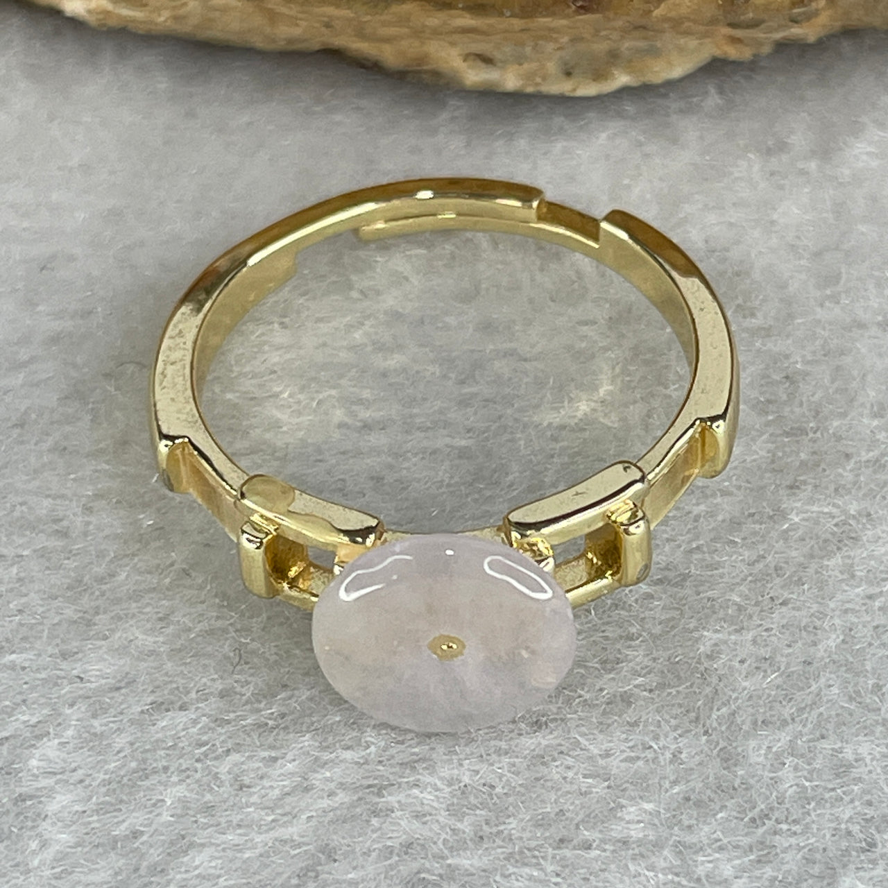 Natural Type A Colorless Jadeite Ring | S925 Sterling Silver Gold Plated Ping An Kou Donut Band (Adjustable Size, 2.29g)