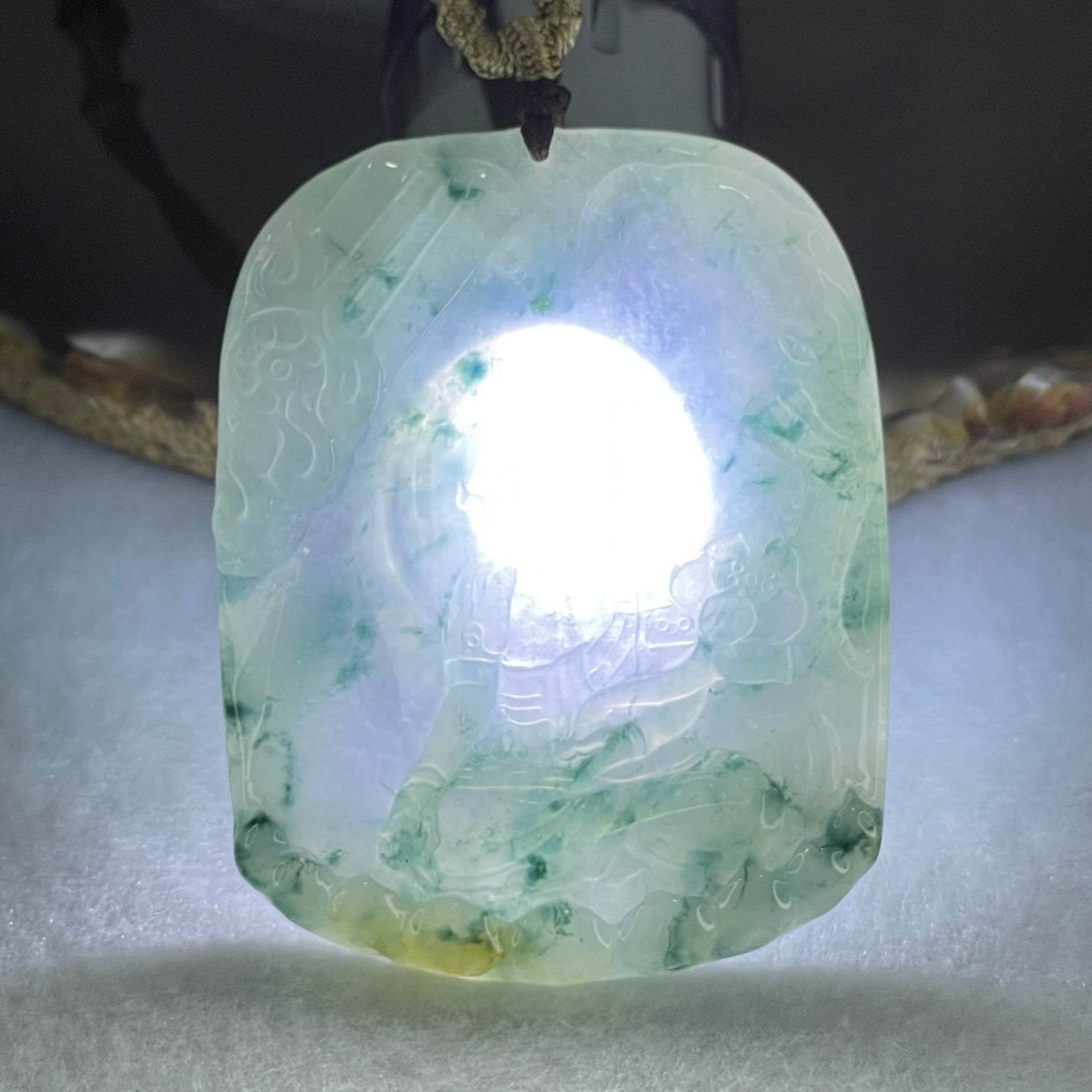 Type A Semi Icy Green with Lavender and Yellow and Blueish Green Piao Hua Jadeite Pendant 32.98g 59 by 46 by 5mm - Huangs Jadeite and Jewelry Pte Ltd