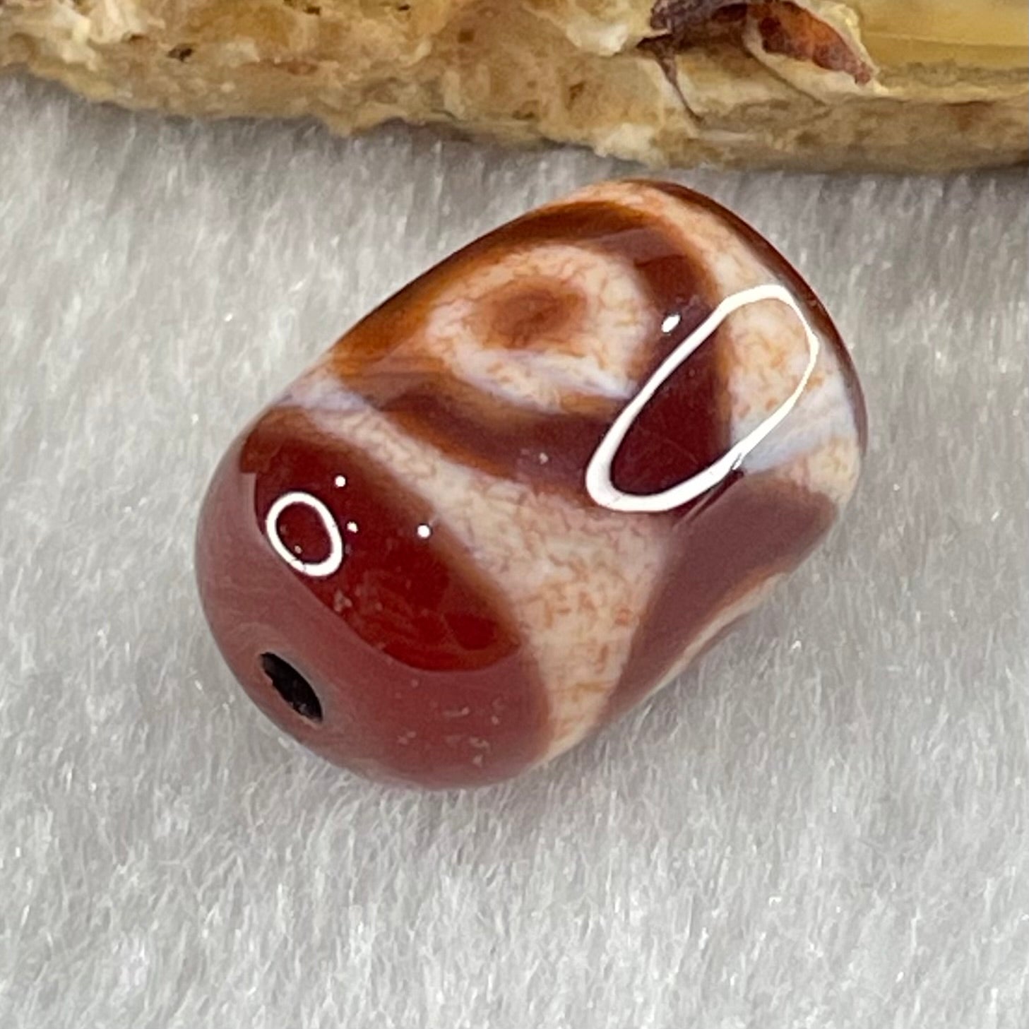 Natural Powerful Tibetan Old Oily Agate 3 Eyes Dzi Bead Heavenly Master (Tian Zhu) 三眼天诛 2.31g 13.7 by 10.0mm - Huangs Jadeite and Jewelry Pte Ltd