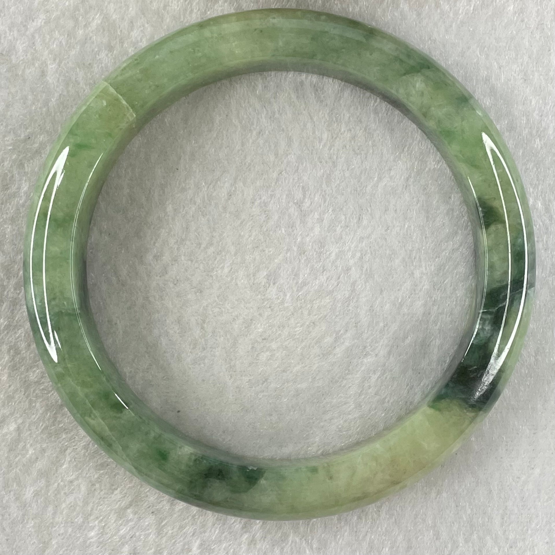 Type A Green with Dark Green Piao Hua Jadeite Bangle 52.75g Internal Diameter 58.0mm 11.1 by 9.3mm (External Lines and Internal Lines) - Huangs Jadeite and Jewelry Pte Ltd