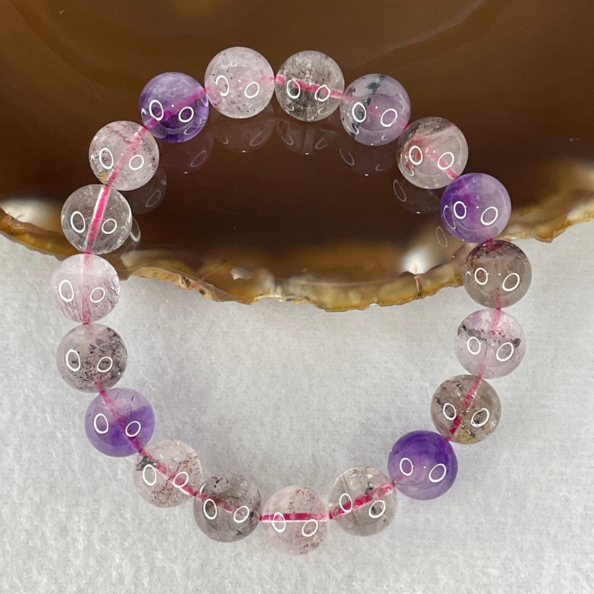 Certified Above-Average Grade Natural Super 7 Crystal Beads Bracelet | Bold Statement Strand | Authentic Sacred Seven Multi-Mineral Inclusions Quartz Spiritual Catalyst & Auric Shield Bracelet (27.03g | 15.5cm Length | 10.3mm | 19 Beads)